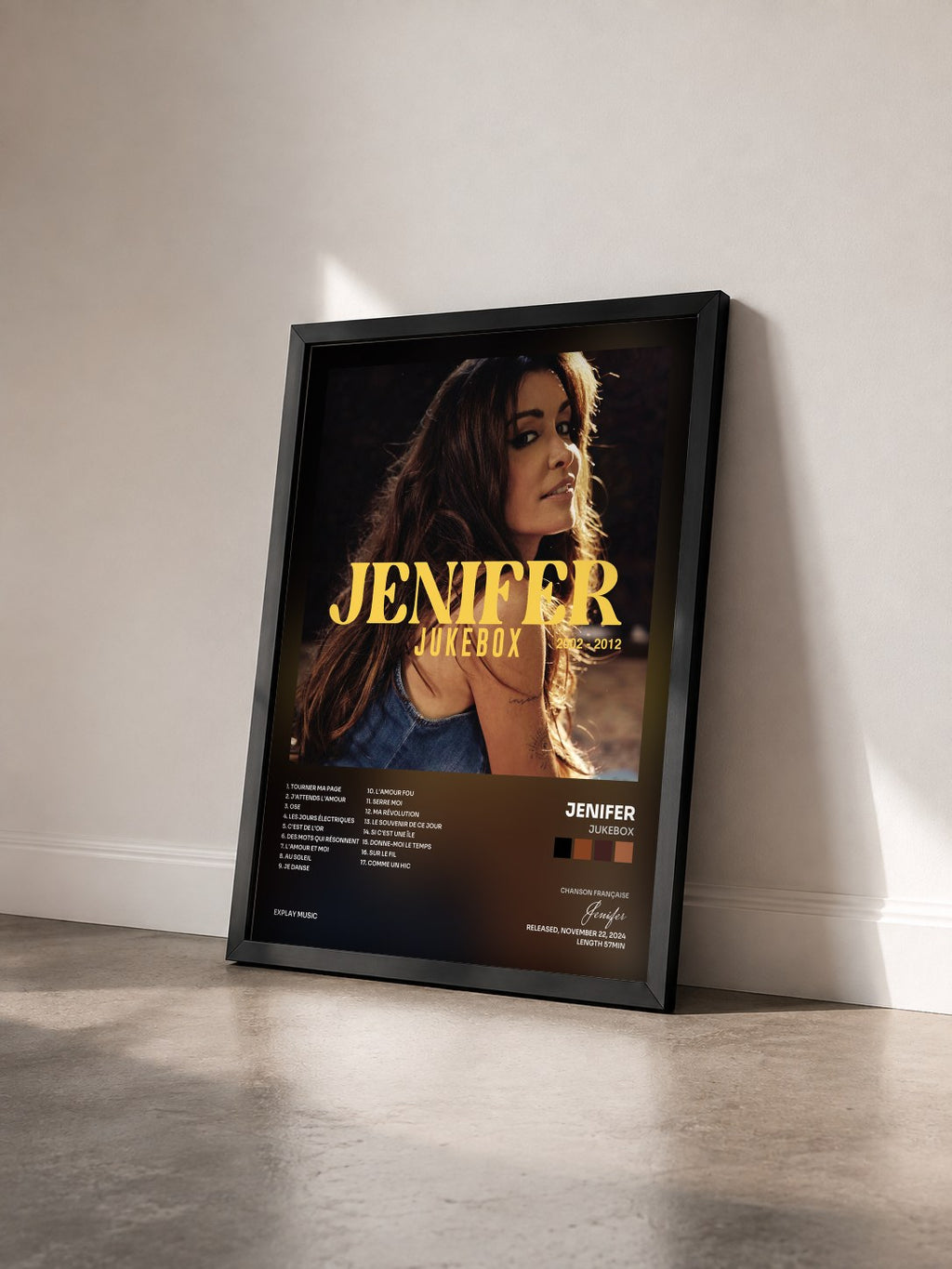 #noir Tableau de l'album JUKEBOX de Jenifer vu de trois quarts, cadre noir