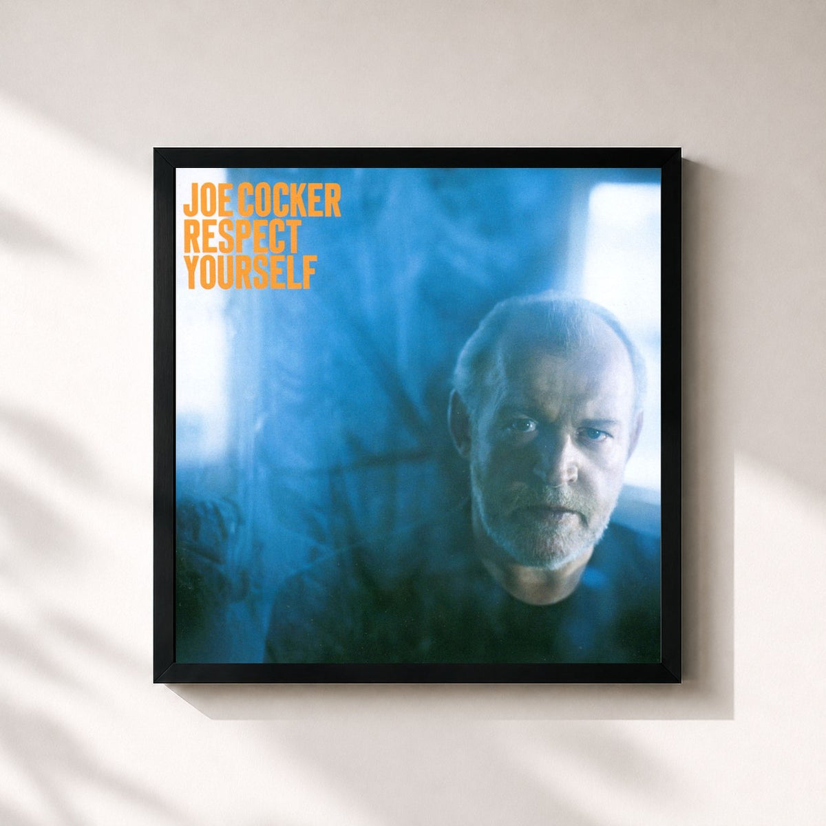 #noir Respect Yourself di Joe Cocker in stampa quadrata incorniciata, cornice nera 32x32 cm