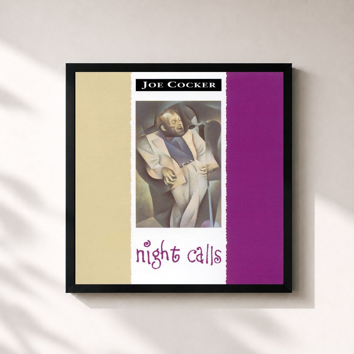 #noir Night Calls di Joe Cocker in stampa quadrata incorniciata, cornice nera 32x32 cm