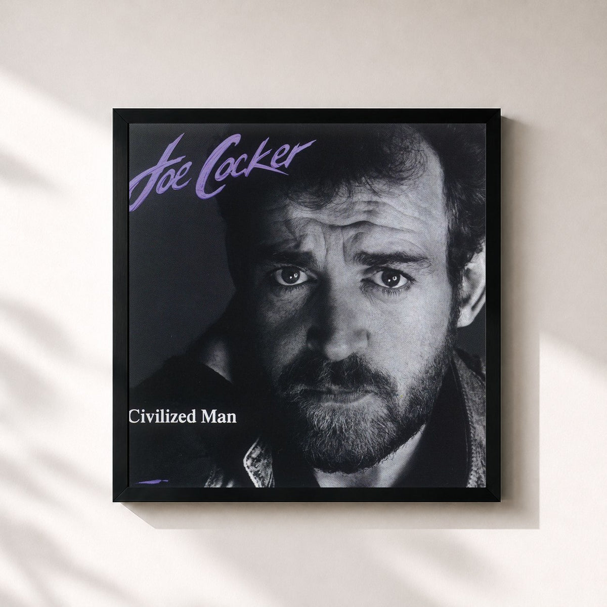 #noir Civilized Man di Joe Cocker in stampa quadrata incorniciata, cornice nera 32x32 cm