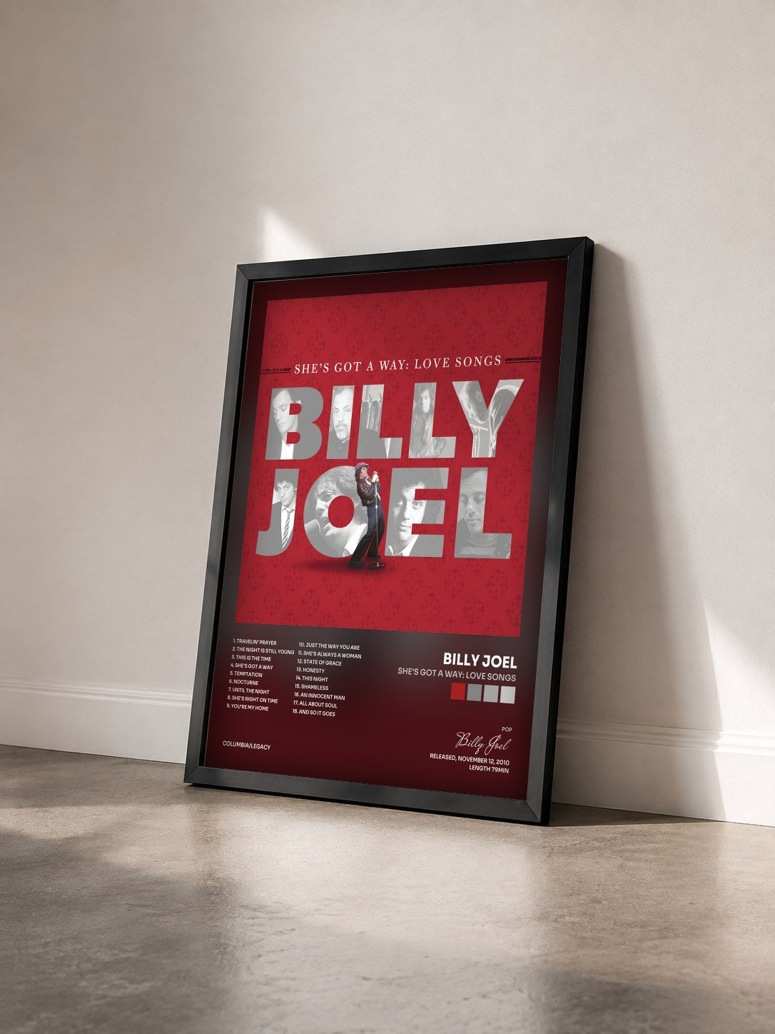 #noir She's Got A Way: Love Songs de Billy Joel en lámina enmarcada vista de tres cuartos, marco negro