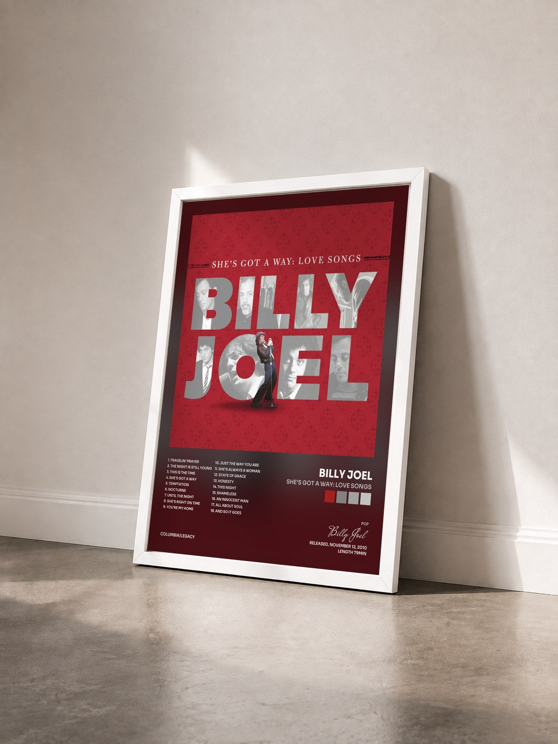 #blanc She's Got A Way: Love Songs de Billy Joel en lámina enmarcada vista de tres cuartos, marco blanco