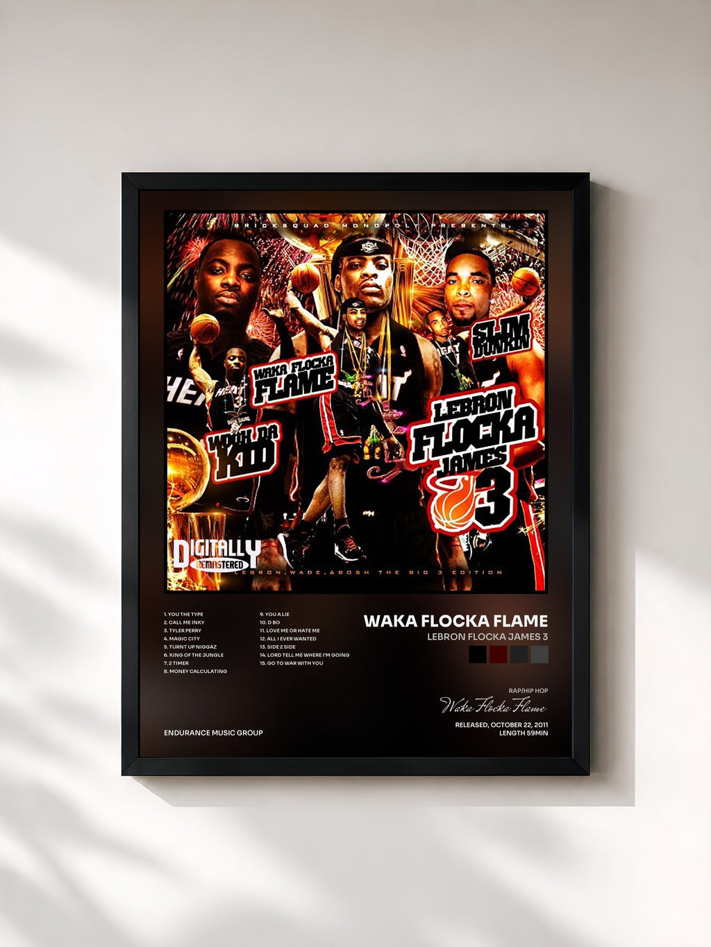 #noir Tableau de l'album LeBron Flocka James 3 de Waka Flocka Flame, cadre noir, imprimé et encadré en France