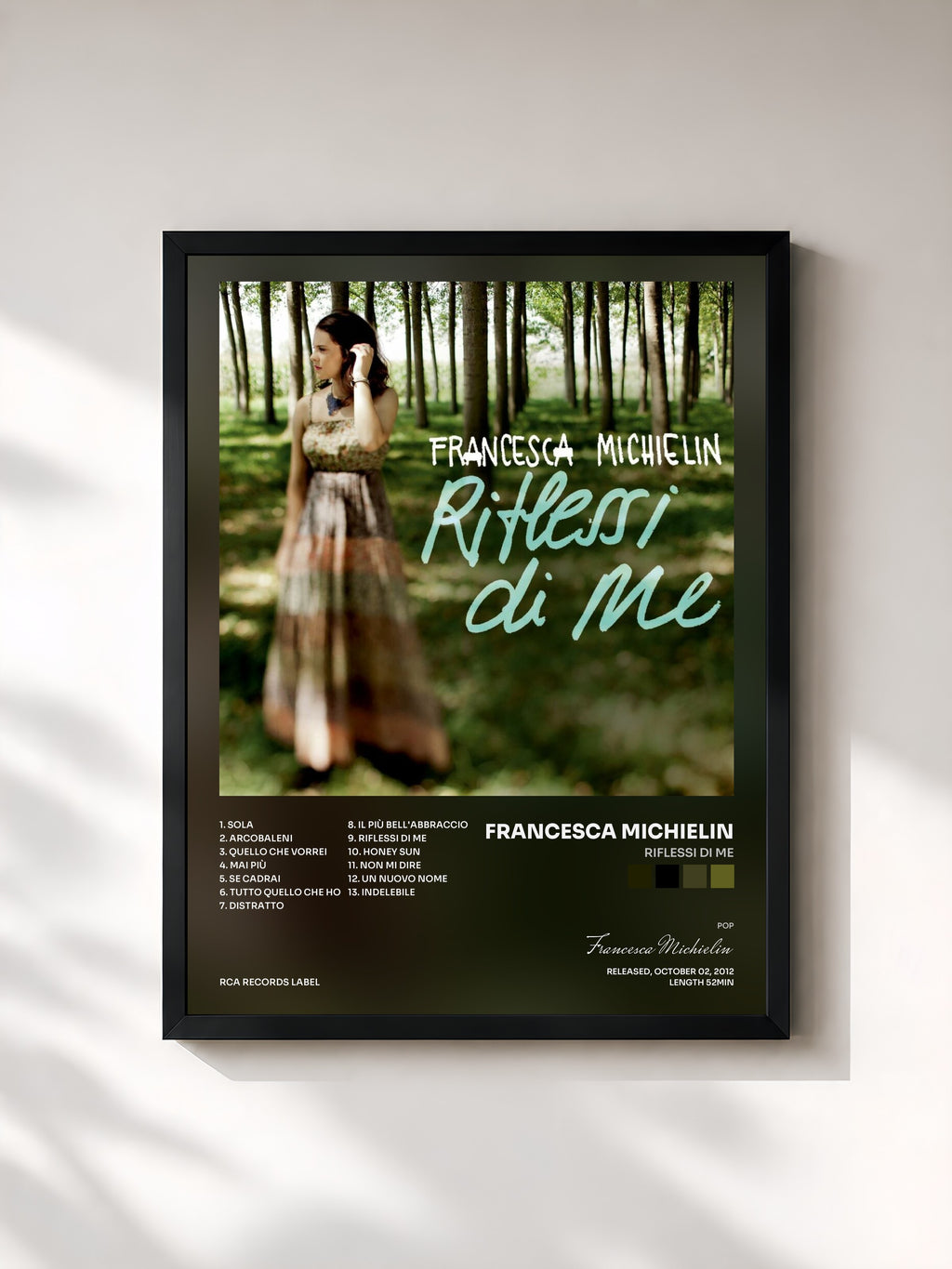 #noir Tableau de l'album Riflessi di me de Francesca Michielin, cadre noir, imprimé et encadré en France