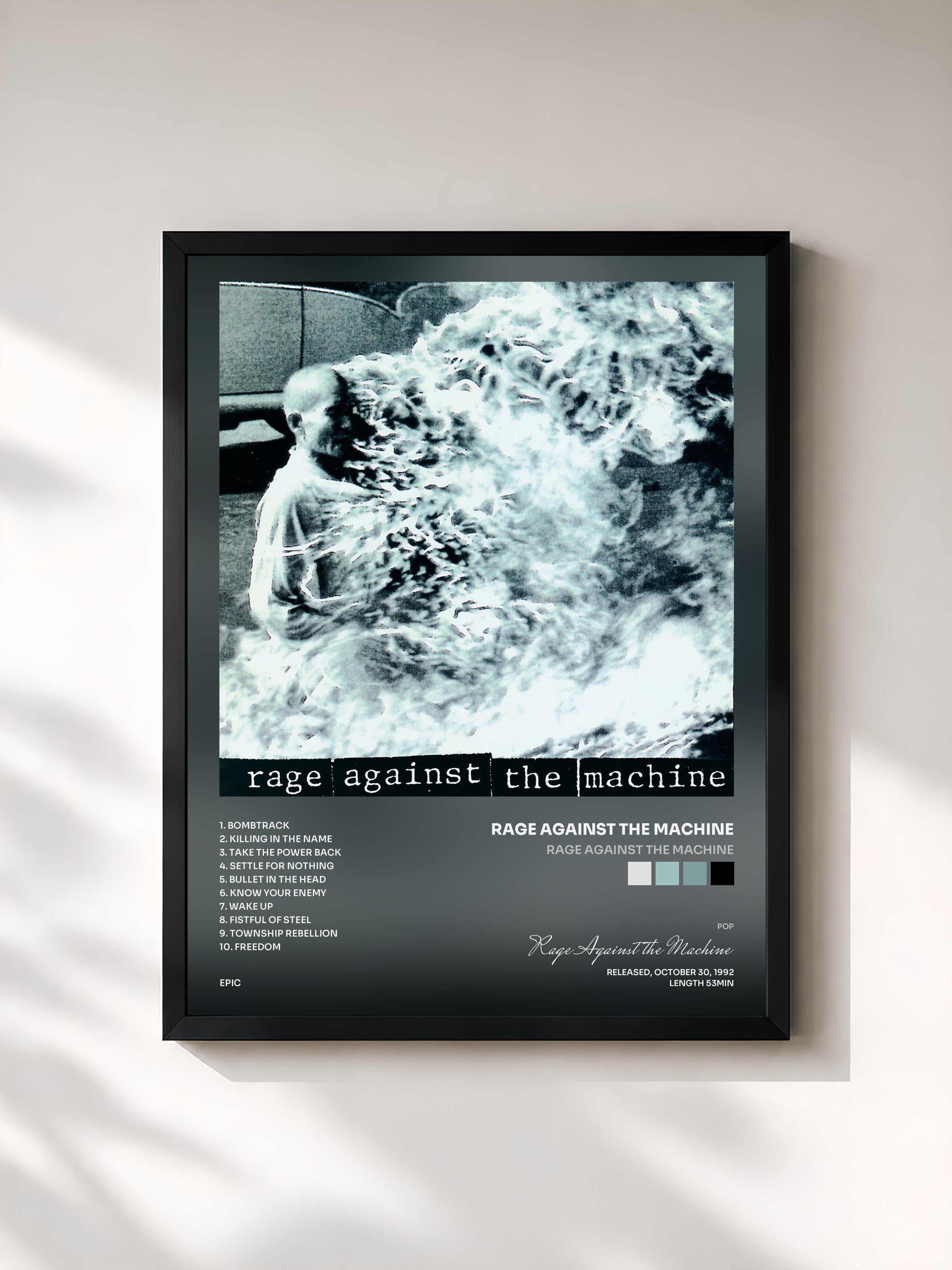 #noir Tableau de l'album Rage Against The Machine de Rage Against the Machine, cadre noir, imprimé et encadré en France