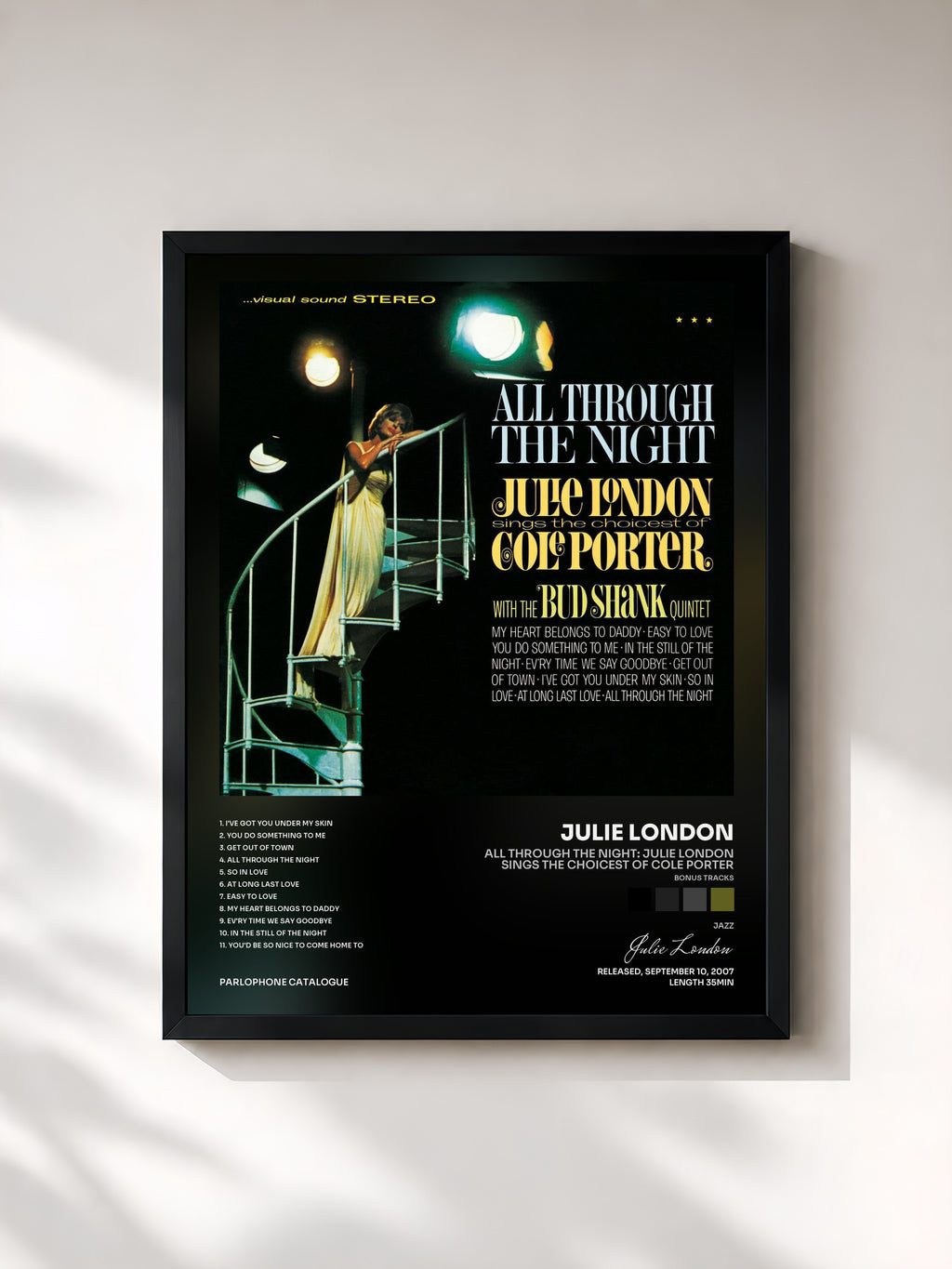 #noir Tableau de l'album All Through The Night: Julie London Sings The Choicest Of Cole Porter (Bonus Tracks) de Julie London, cadre noir, imprimé et encadré en France