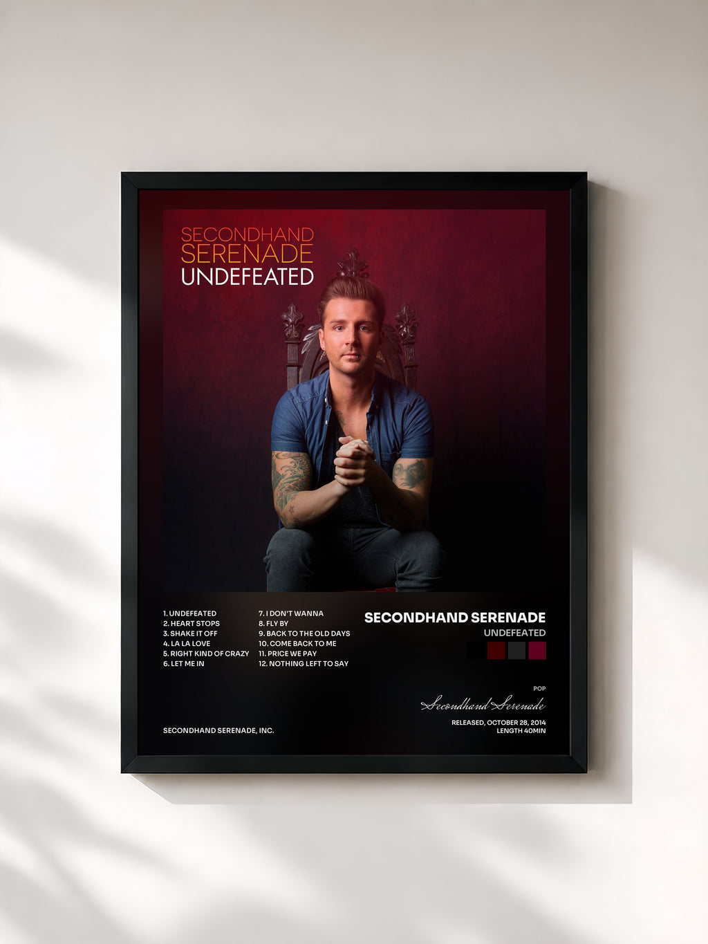 #noir Tableau de l'album Undefeated de Secondhand Serenade, cadre noir, imprimé et encadré en France