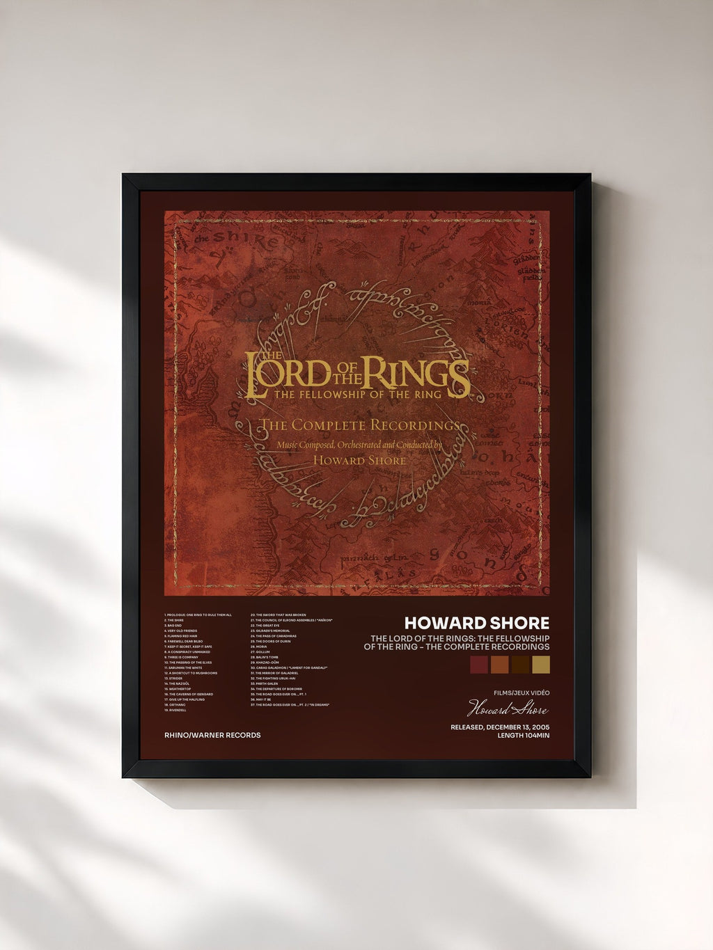 #noir Tableau de l'album The Lord of the Rings: The Fellowship of the Ring - the Complete Recordings de Howard Shore, cadre noir, imprimé et encadré en France