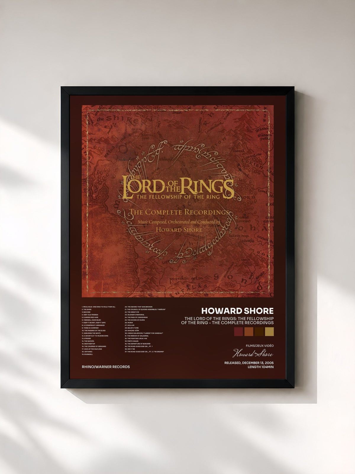 #noir Tableau de l'album The Lord of the Rings: The Fellowship of the Ring - the Complete Recordings de Howard Shore, cadre noir, imprimé et encadré en France