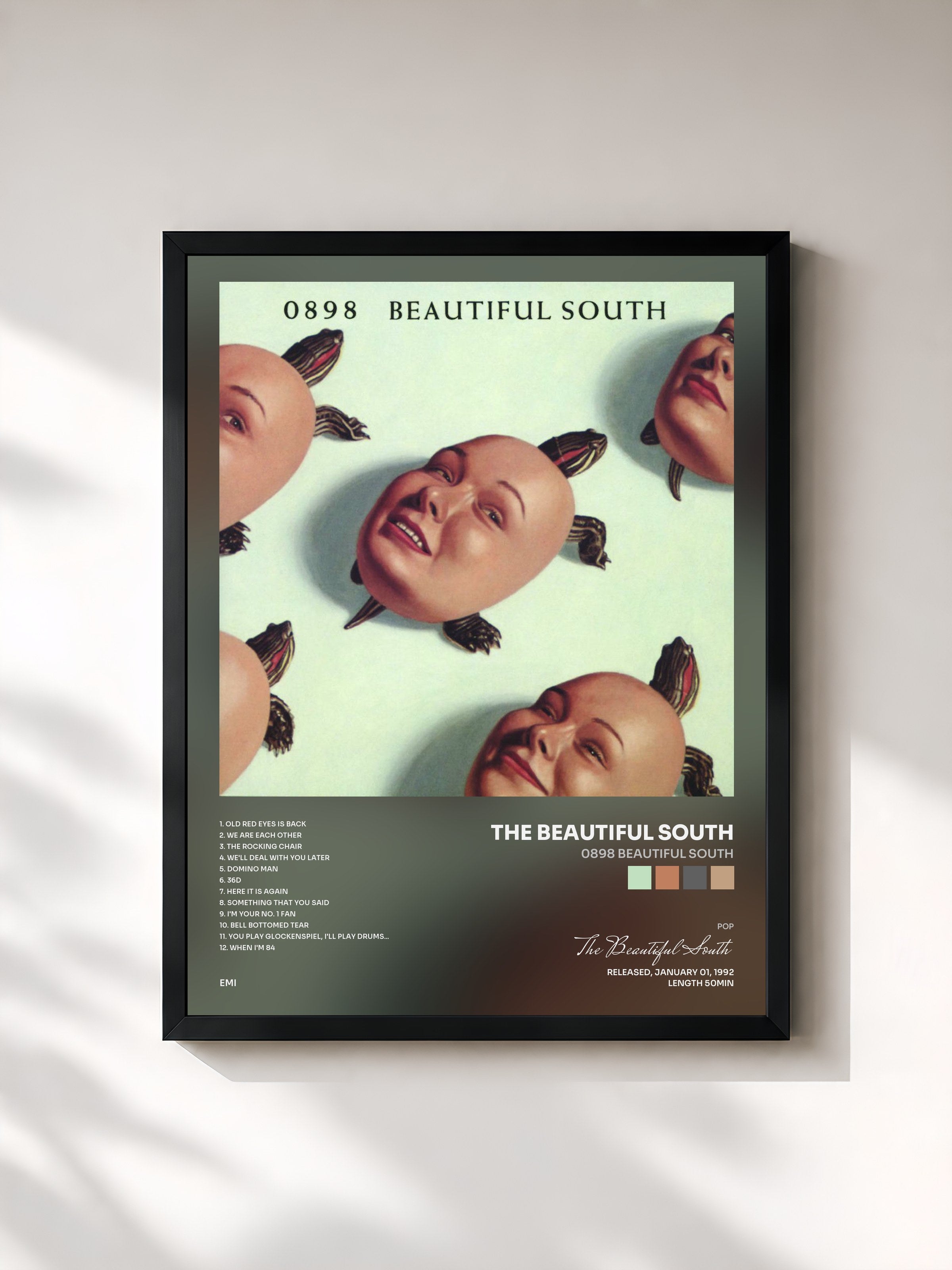 #noir Tableau de l'album 0898 Beautiful South de The Beautiful South, cadre noir, imprimé et encadré en France