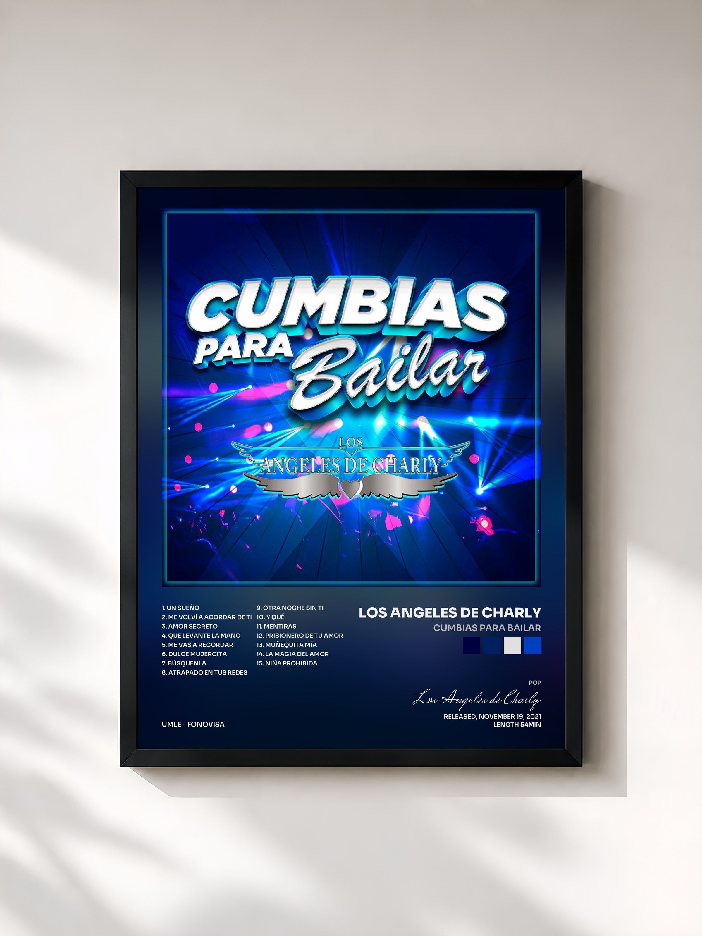 #noir Tableau de l'album Cumbias Para Bailar de Los Angeles de Charly, cadre noir, imprimé et encadré en France