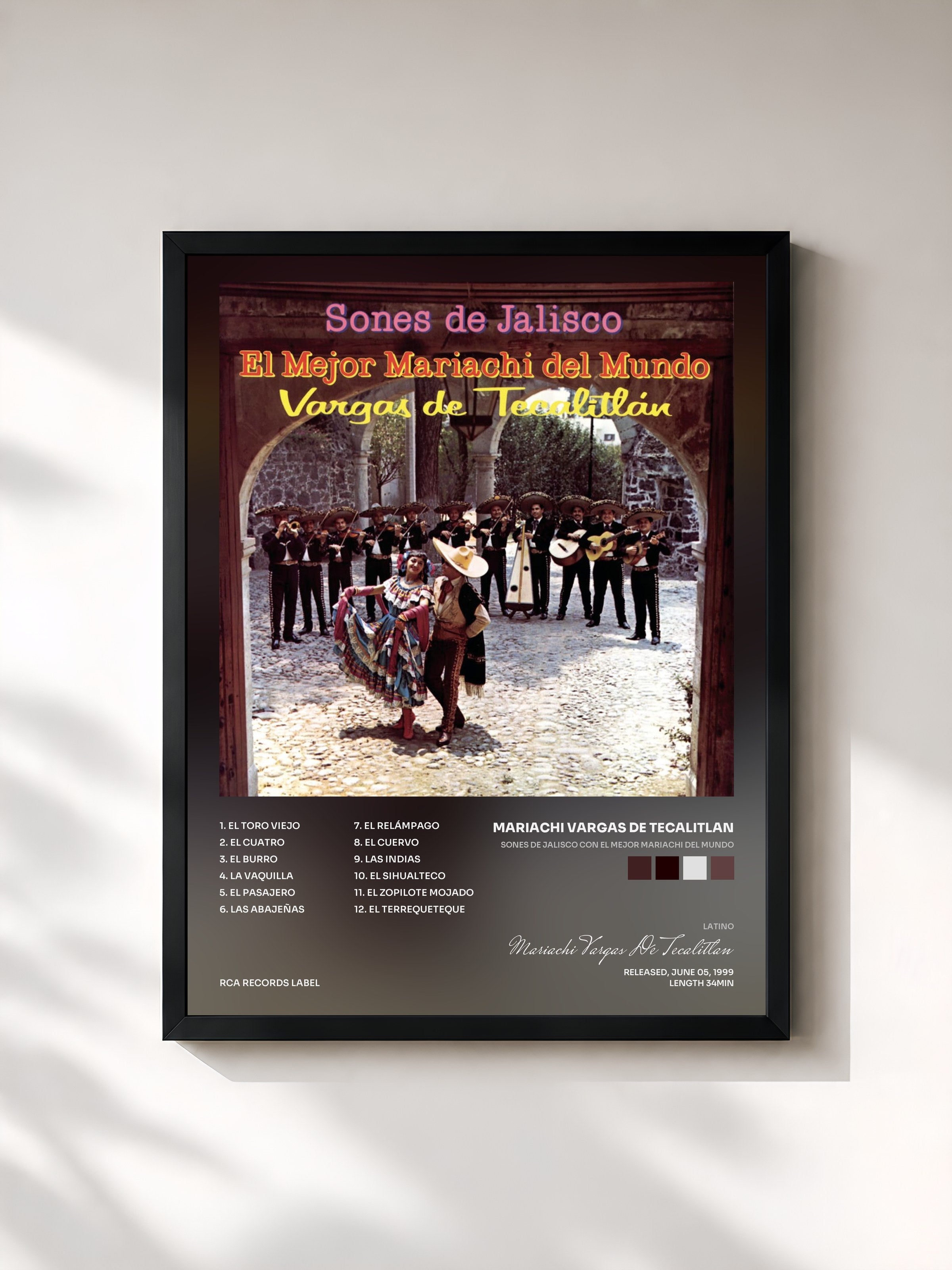 #noir Tableau de l'album Sones De Jalisco Con El Mejor Mariachi Del Mundo de Mariachi Vargas De Tecalitlan, cadre noir, imprimé et encadré en France