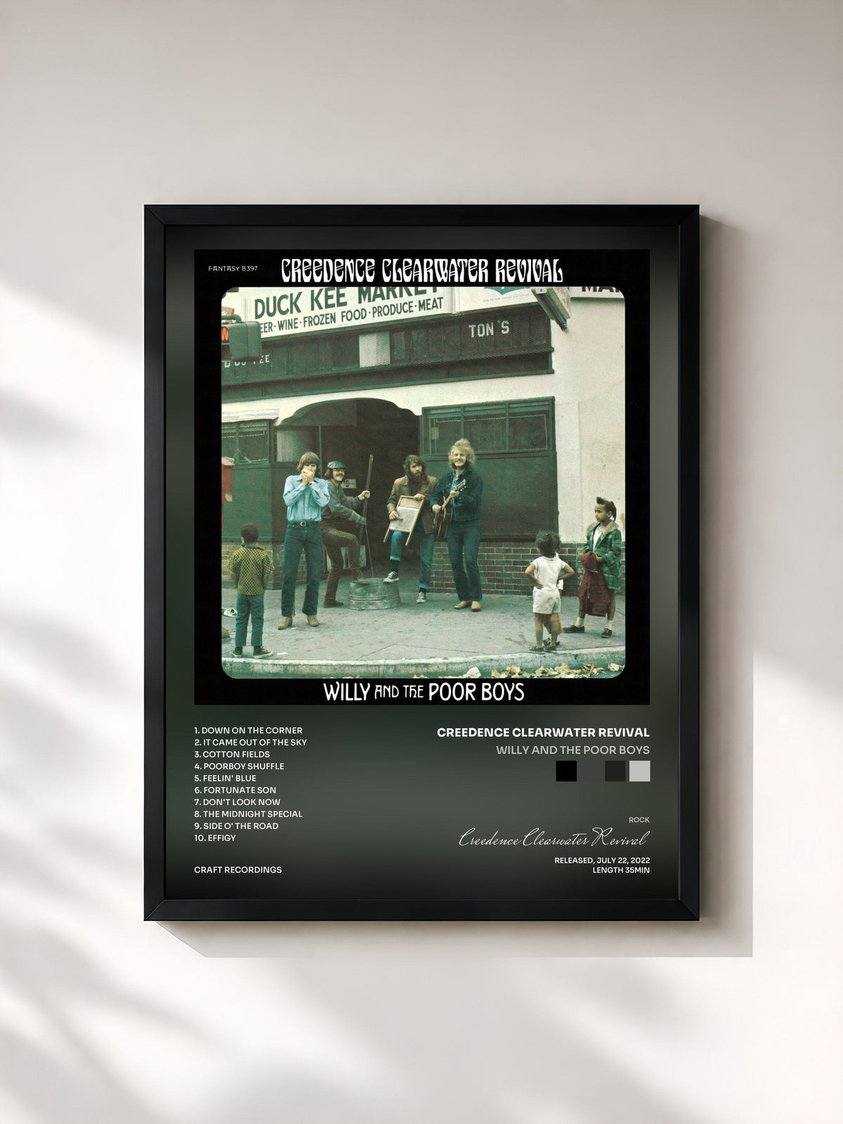 #noir Willy And The Poor Boys by Creedence Clearwater Revival as a framed art print, black frame, printed and framed in France