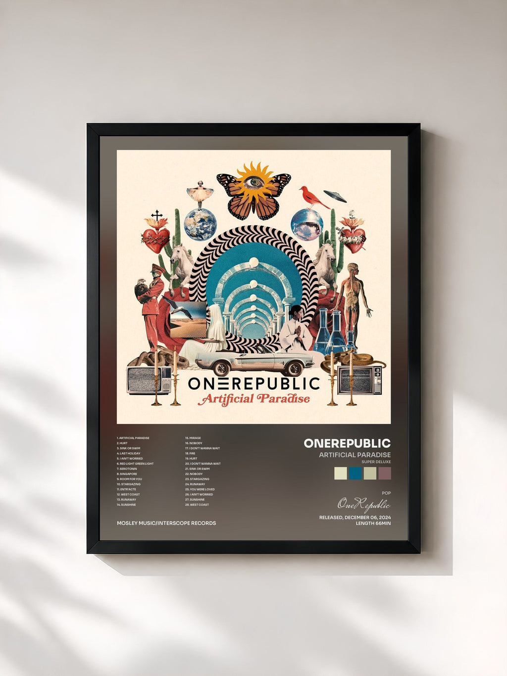 #noir Artificial Paradise (Super Deluxe) de OneRepublic en lámina enmarcada, marco negro, impresa y enmarcada en Francia