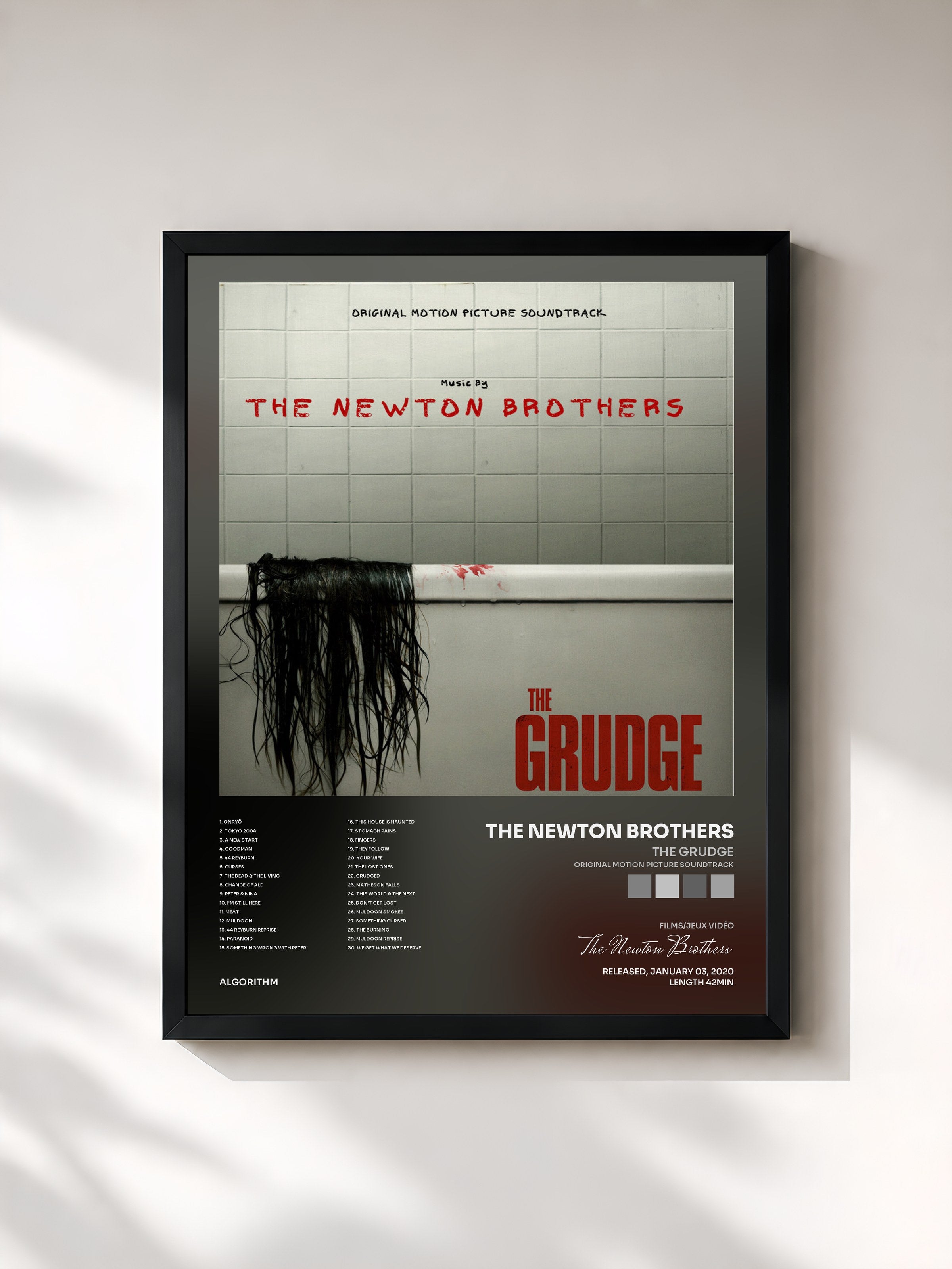 #noir Tableau de l'album The Grudge (Original Motion Picture Soundtrack) de The Newton Brothers, cadre noir, imprimé et encadré en France