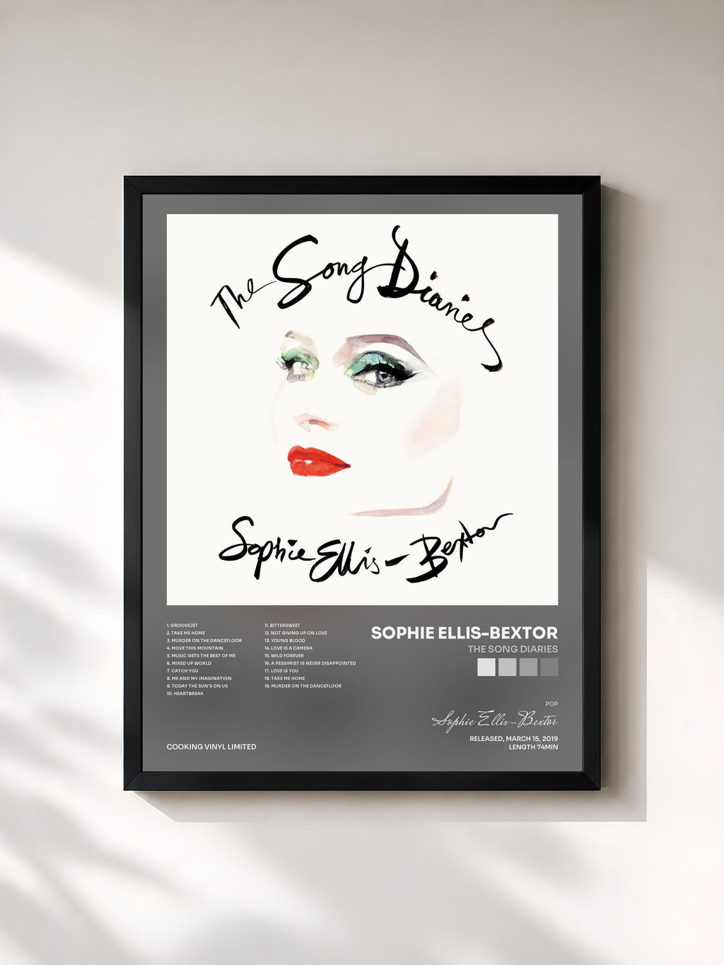 #noir Tableau de l'album The Song Diaries de Sophie Ellis-Bextor, cadre noir, imprimé et encadré en France