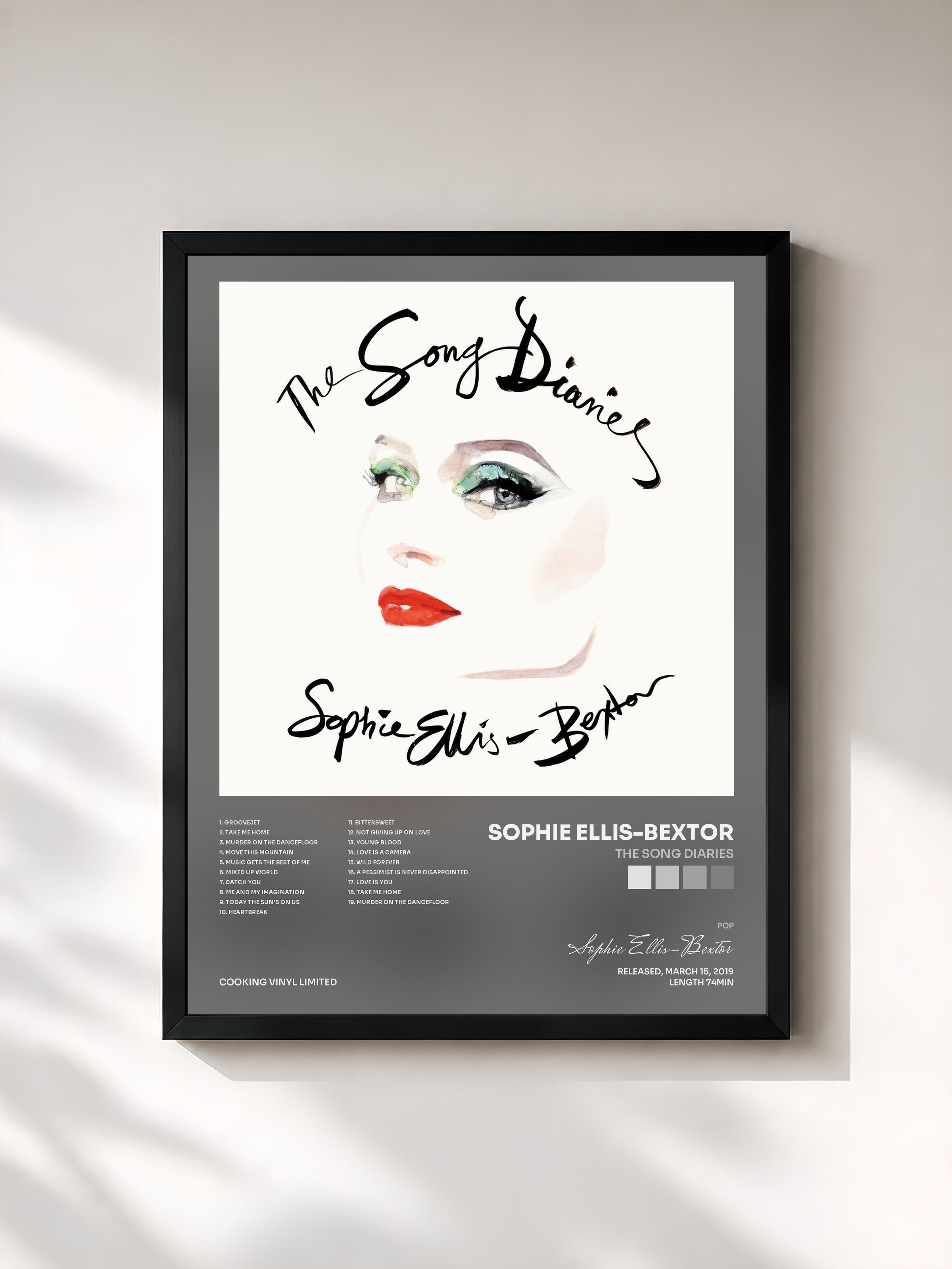 #noir Tableau de l'album The Song Diaries de Sophie Ellis-Bextor, cadre noir, imprimé et encadré en France