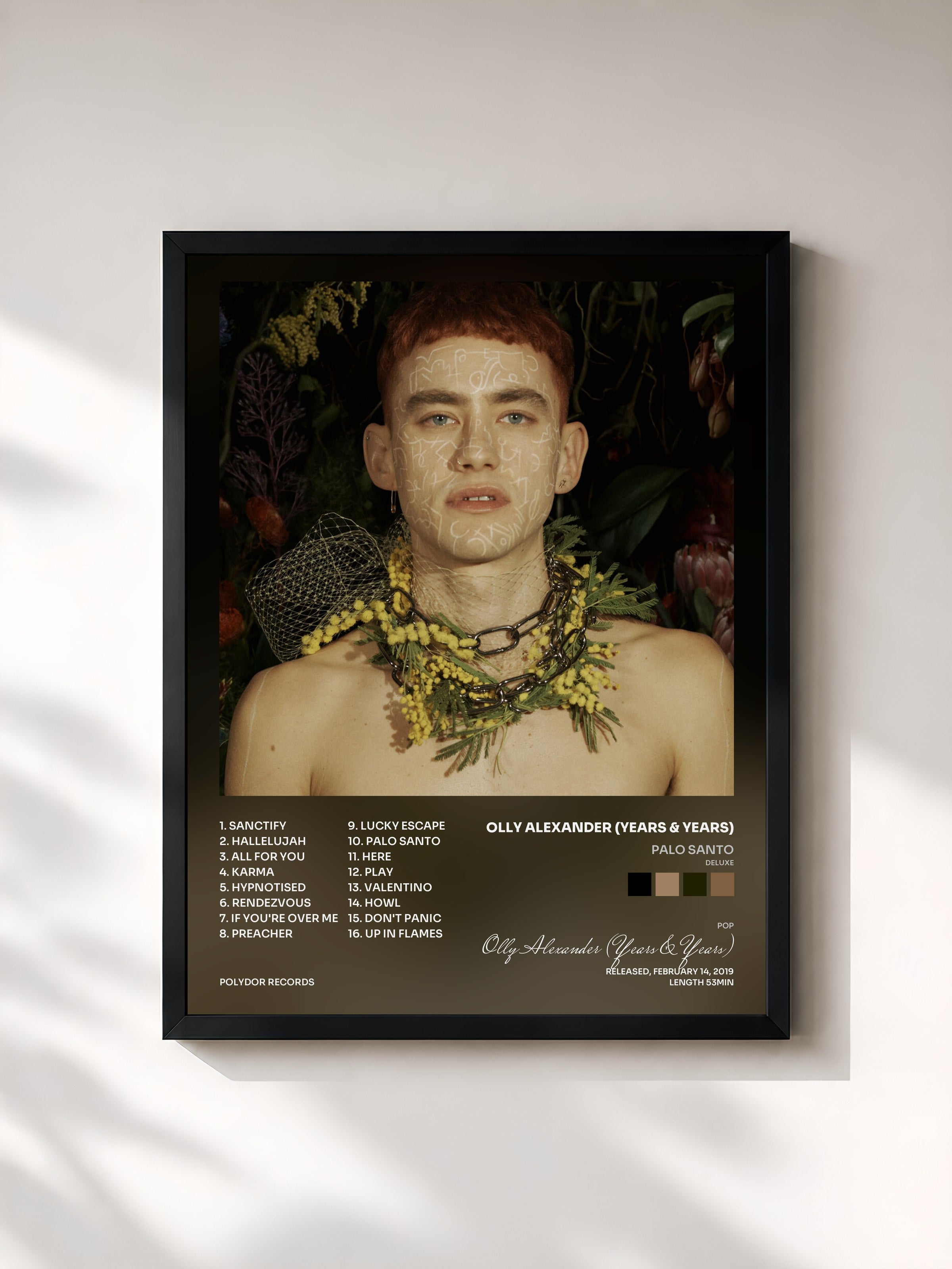 #noir Tableau de l'album Palo Santo (Deluxe) de Olly Alexander (Years & Years), cadre noir, imprimé et encadré en France