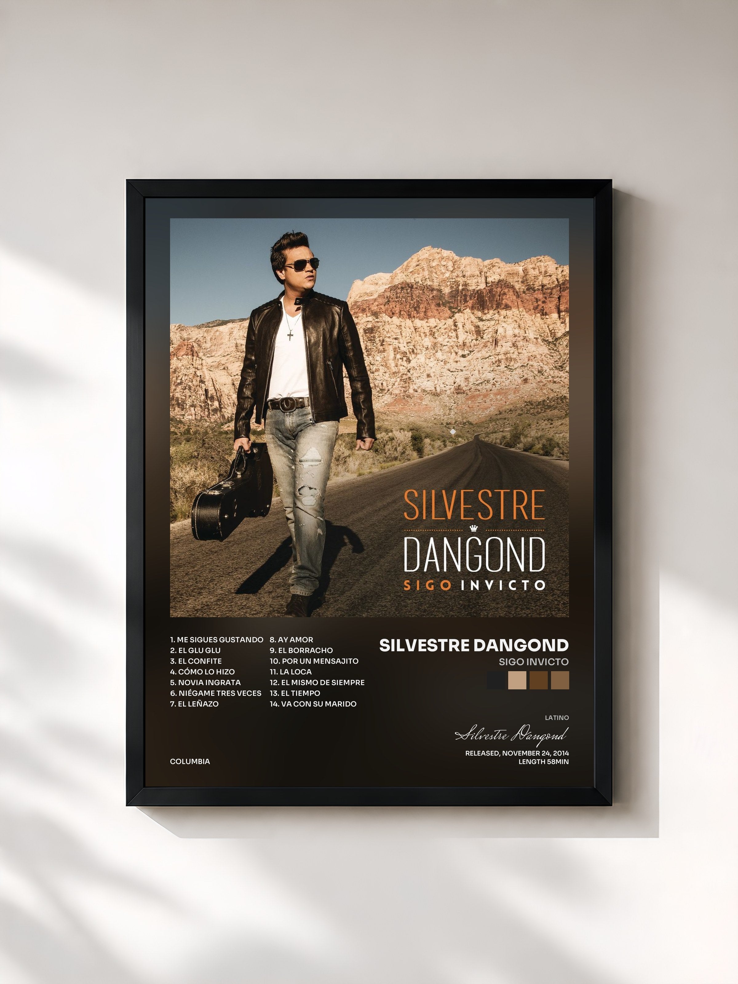 #noir Tableau de l'album Sigo Invicto de Silvestre Dangond, cadre noir, imprimé et encadré en France