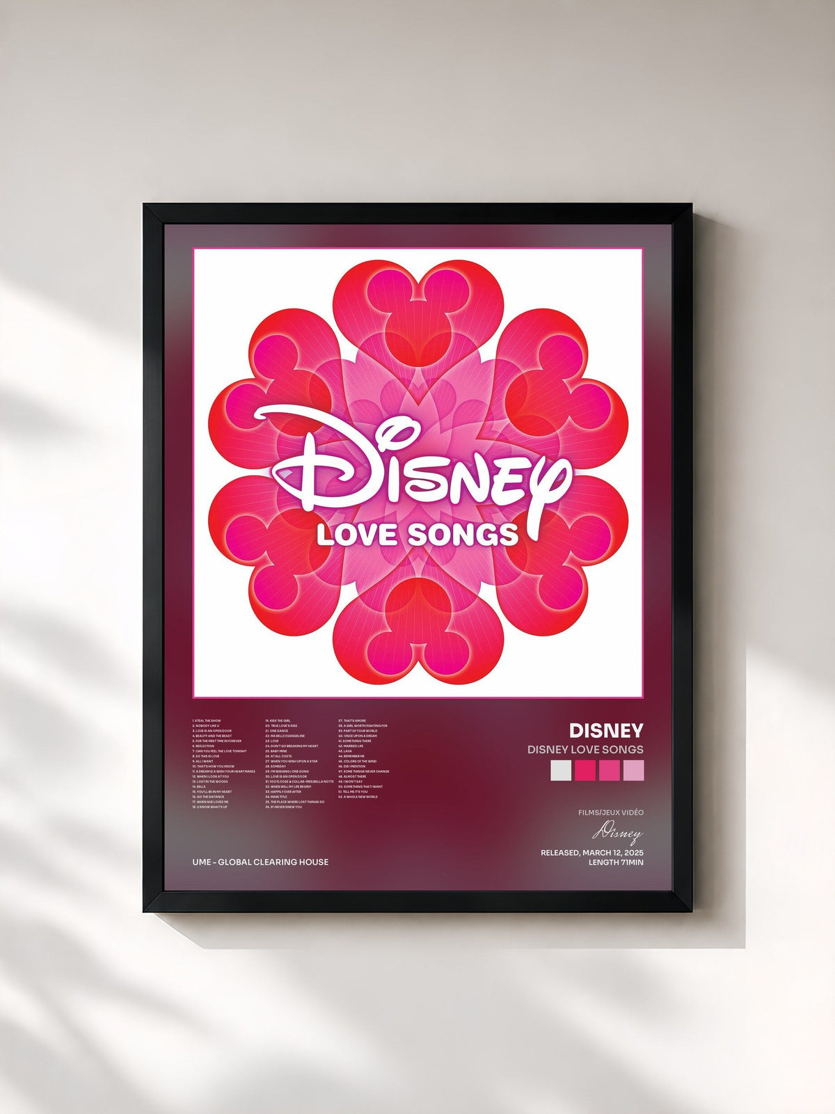 #noir Tableau de l'album Disney Love Songs de Disney, cadre noir, imprimé et encadré en France