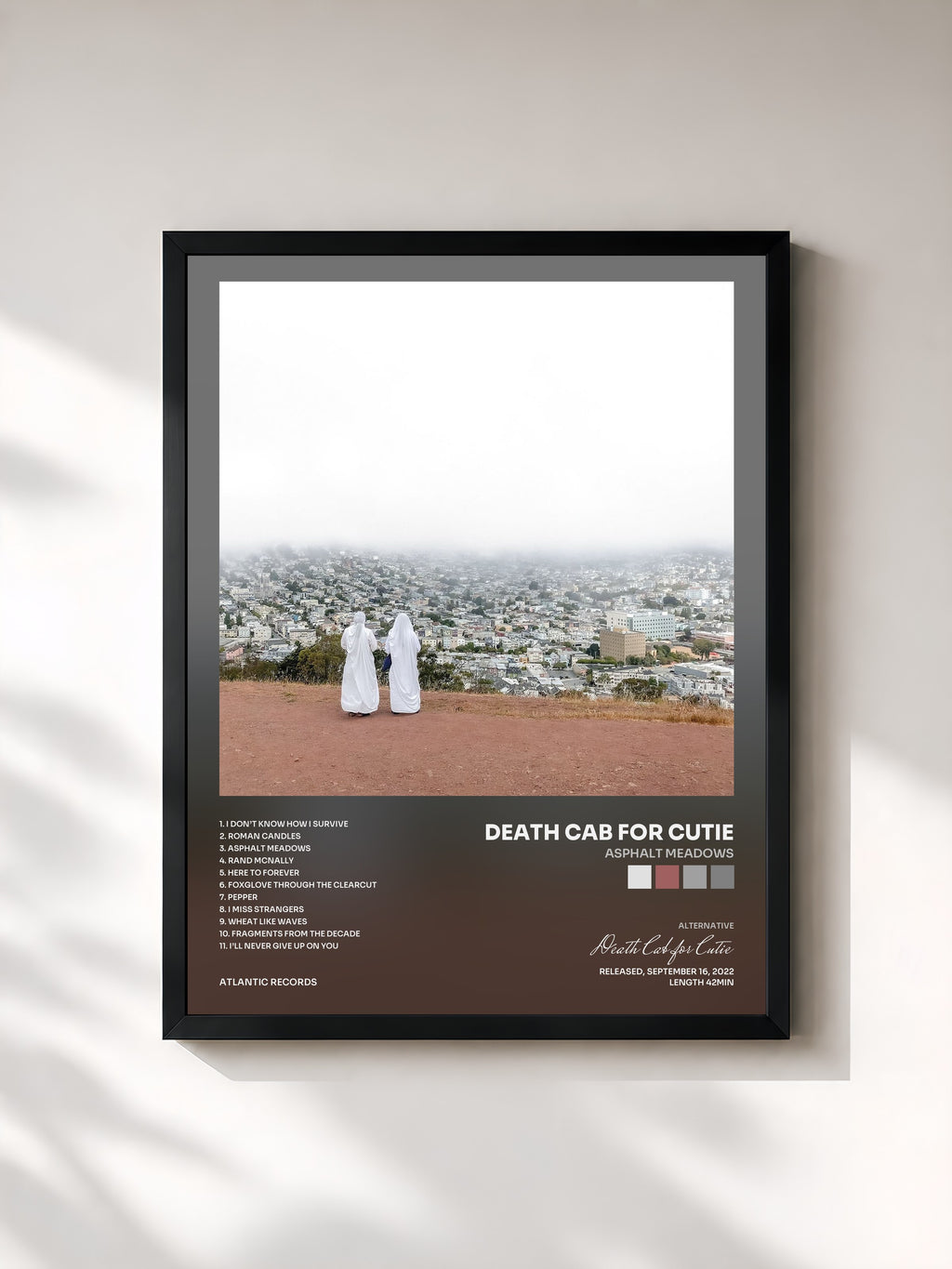#noir Tableau de l'album Asphalt Meadows de Death Cab for Cutie, cadre noir, imprimé et encadré en France