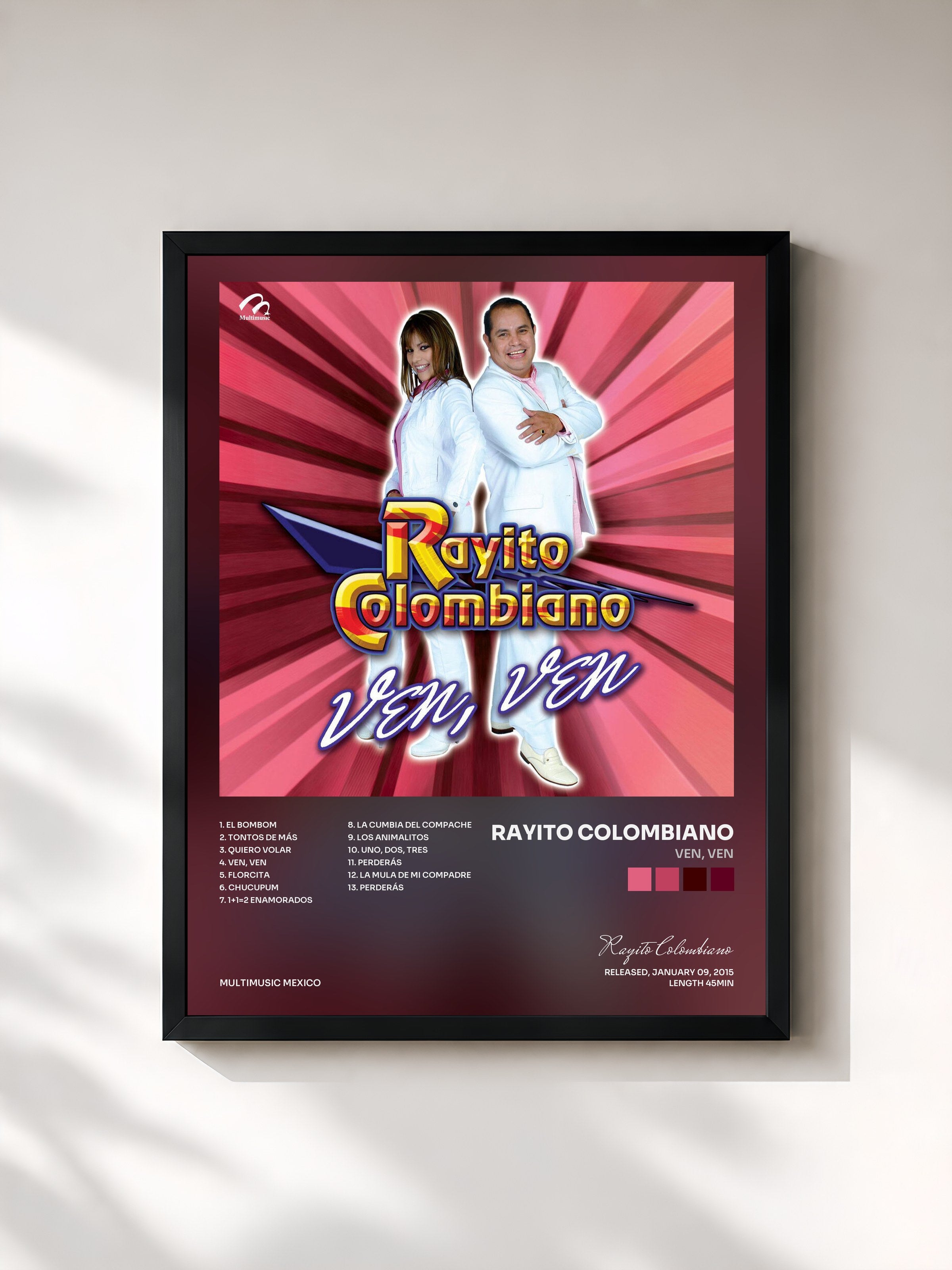 #noir Tableau de l'album Ven, Ven de Rayito Colombiano, cadre noir, imprimé et encadré en France