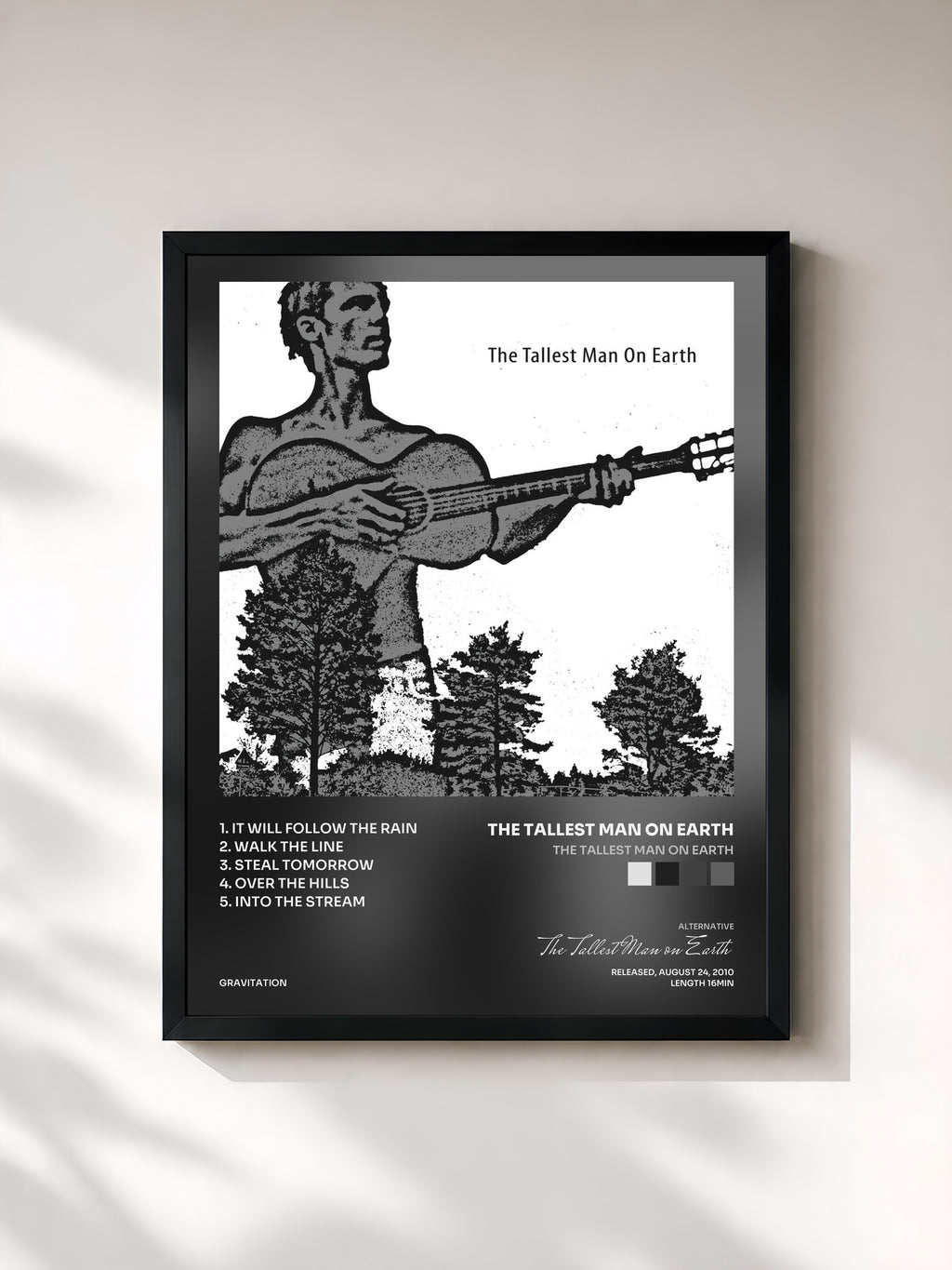 #noir Tableau de l'album The Tallest Man On Earth de The Tallest Man on Earth, cadre noir, imprimé et encadré en France