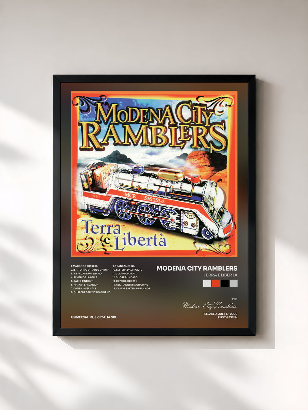 #noir Tableau de l'album Terra E Libertà de Modena City Ramblers, cadre noir, imprimé et encadré en France
