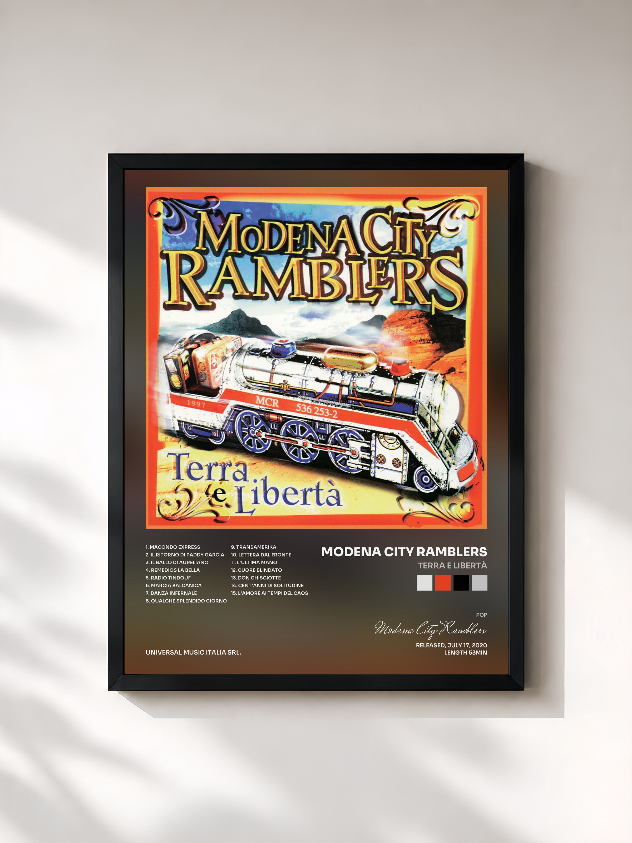 #noir Tableau de l'album Terra E Libertà de Modena City Ramblers, cadre noir, imprimé et encadré en France