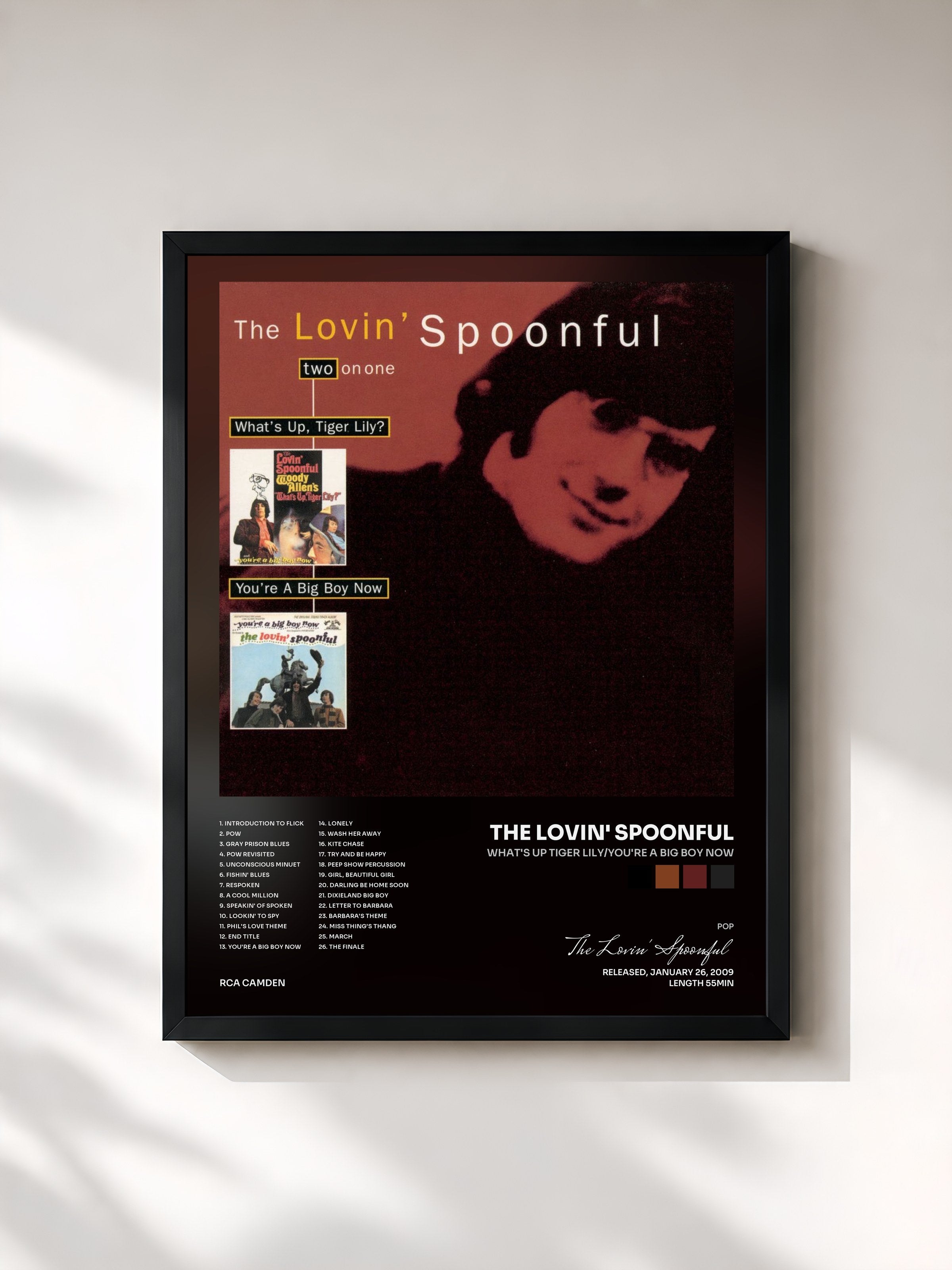 #noir Tableau de l'album What's Up Tiger Lily/You're A Big Boy Now de The Lovin' Spoonful, cadre noir, imprimé et encadré en France