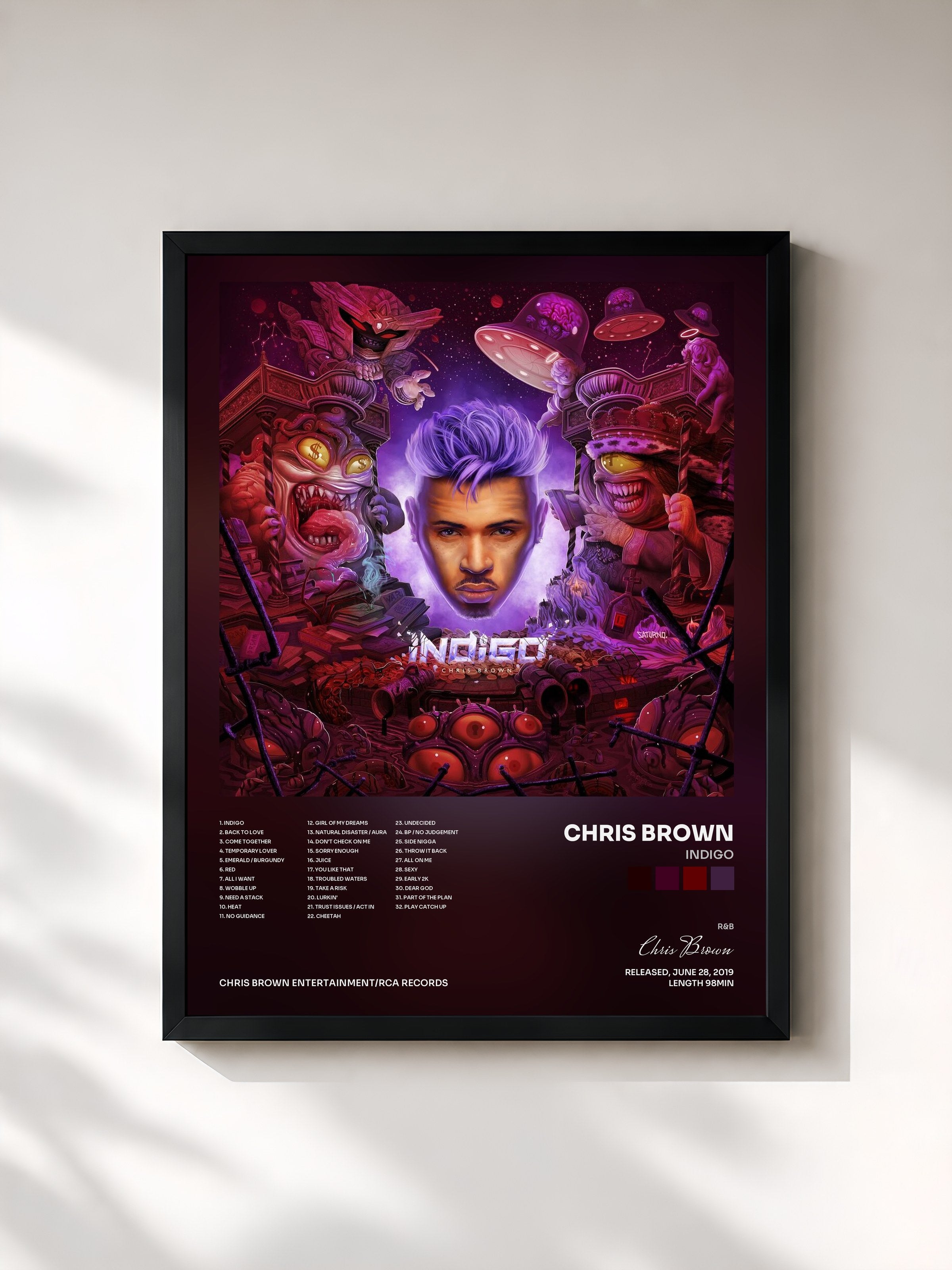 #noir Indigo de Chris Brown en lámina enmarcada, marco negro, impresa y enmarcada en Francia