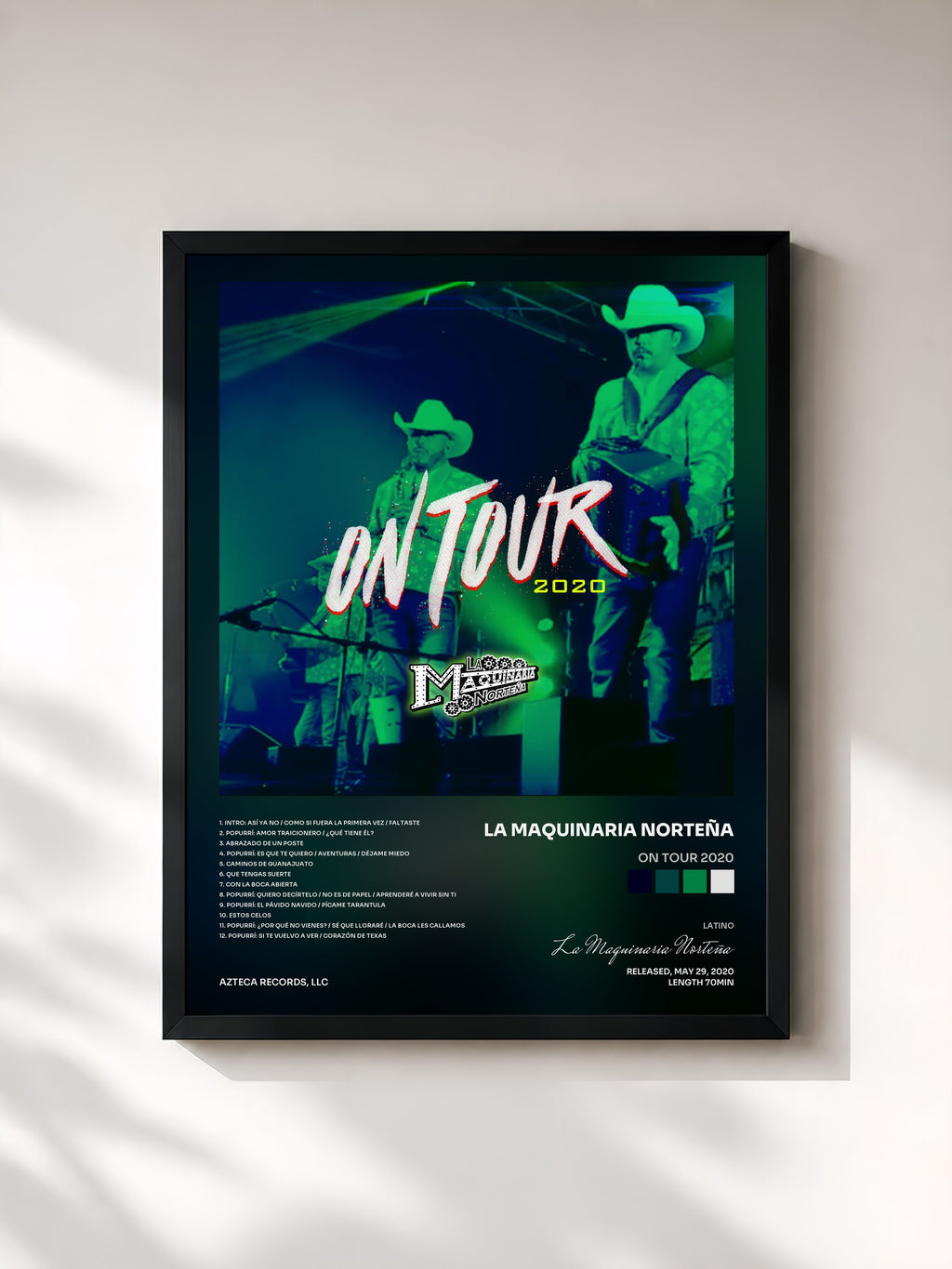#noir Tableau de l'album On Tour 2020 de La Maquinaria Norteña, cadre noir, imprimé et encadré en France