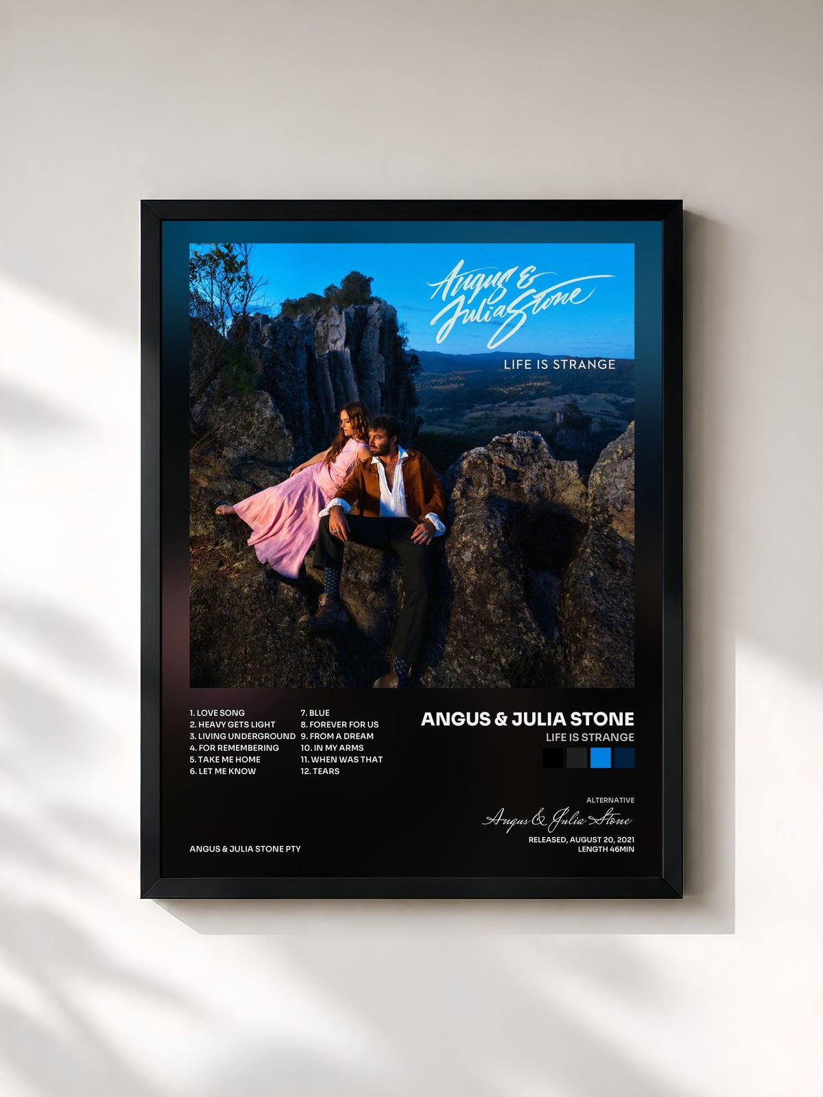 #noir Tableau de l'album Life Is Strange de Angus & Julia Stone, cadre noir, imprimé et encadré en France