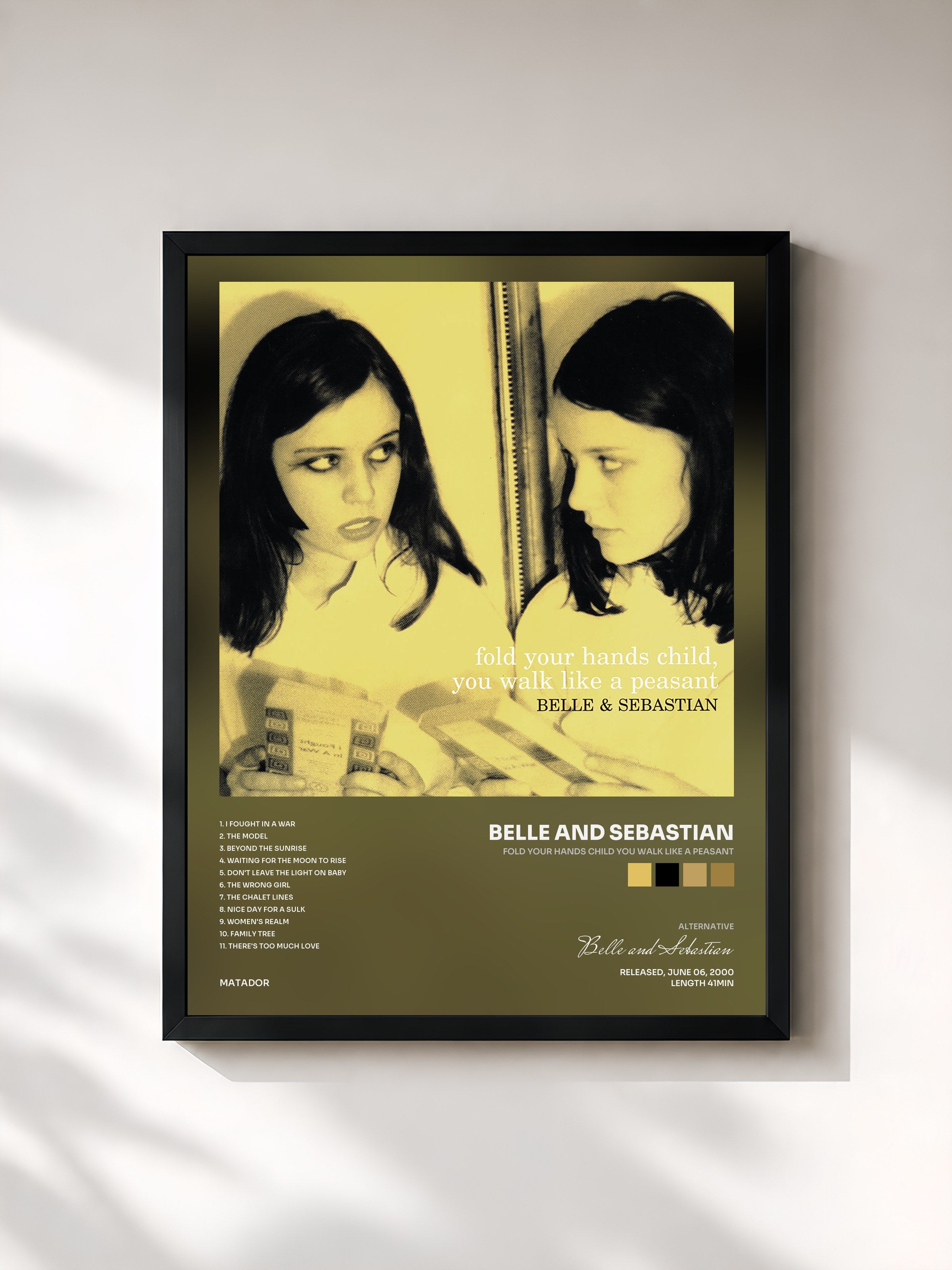 #noir Tableau de l'album Fold Your Hands Child You Walk Like a Peasant de Belle and Sebastian, cadre noir, imprimé et encadré en France