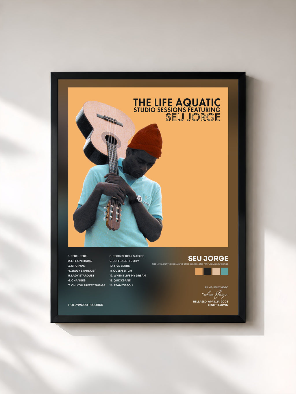 #noir Tableau de l'album The Life Aquatic Exclusive Studio Sessions Featuring Seu Jorge de Seu Jorge, cadre noir, imprimé et encadré en France