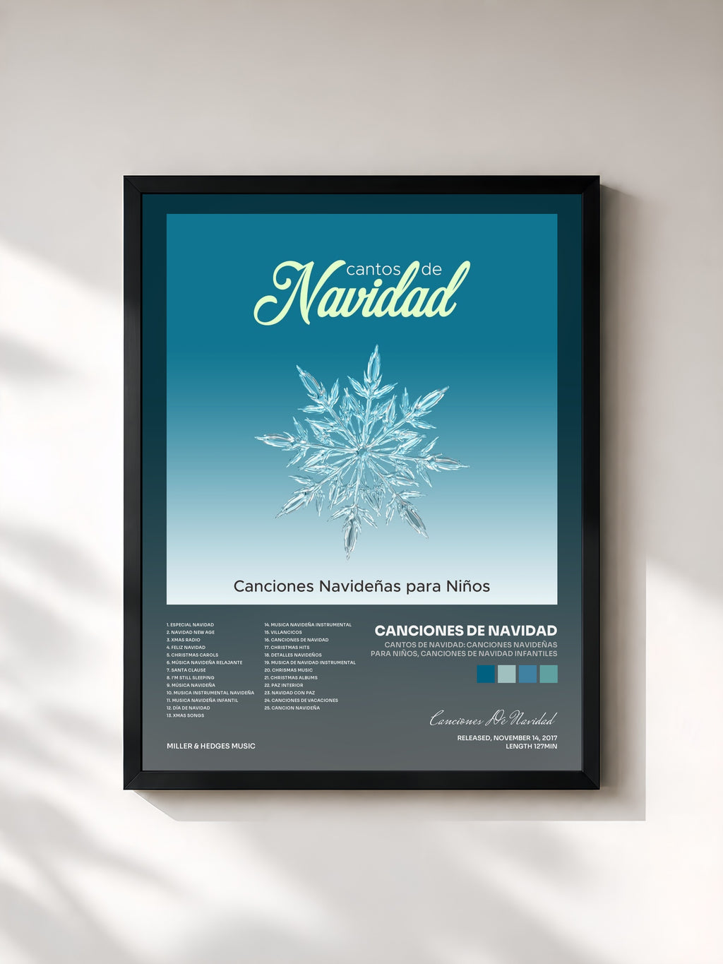 #noir Tableau de l'album Cantos de Navidad: Canciones Navideñas para Niños, Canciones de Navidad Infantiles de Canciones De Navidad, cadre noir, imprimé et encadré en France