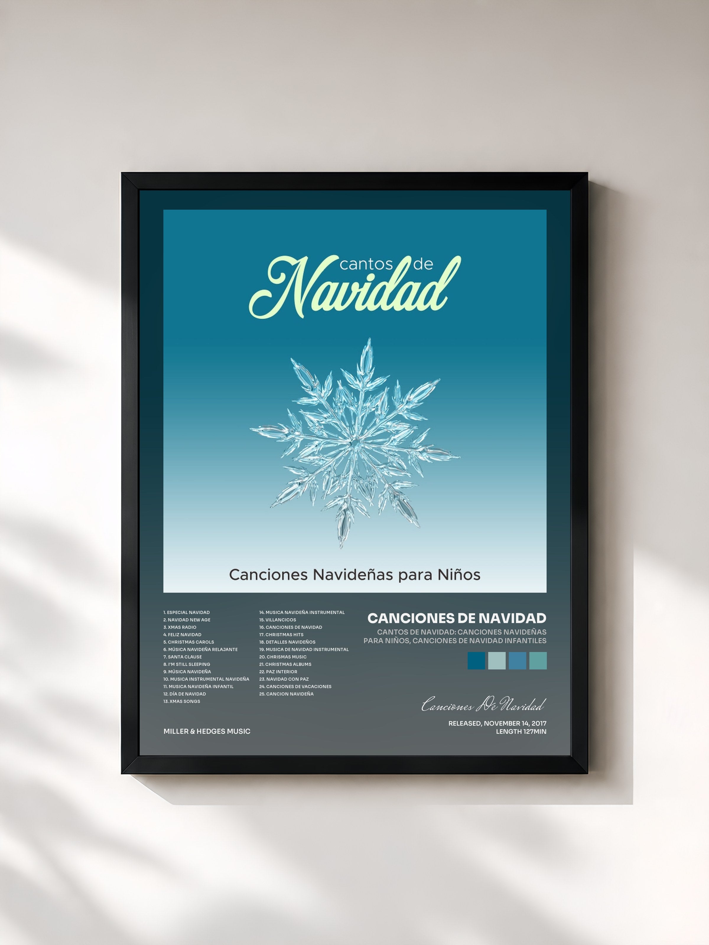#noir Tableau de l'album Cantos de Navidad: Canciones Navideñas para Niños, Canciones de Navidad Infantiles de Canciones De Navidad, cadre noir, imprimé et encadré en France