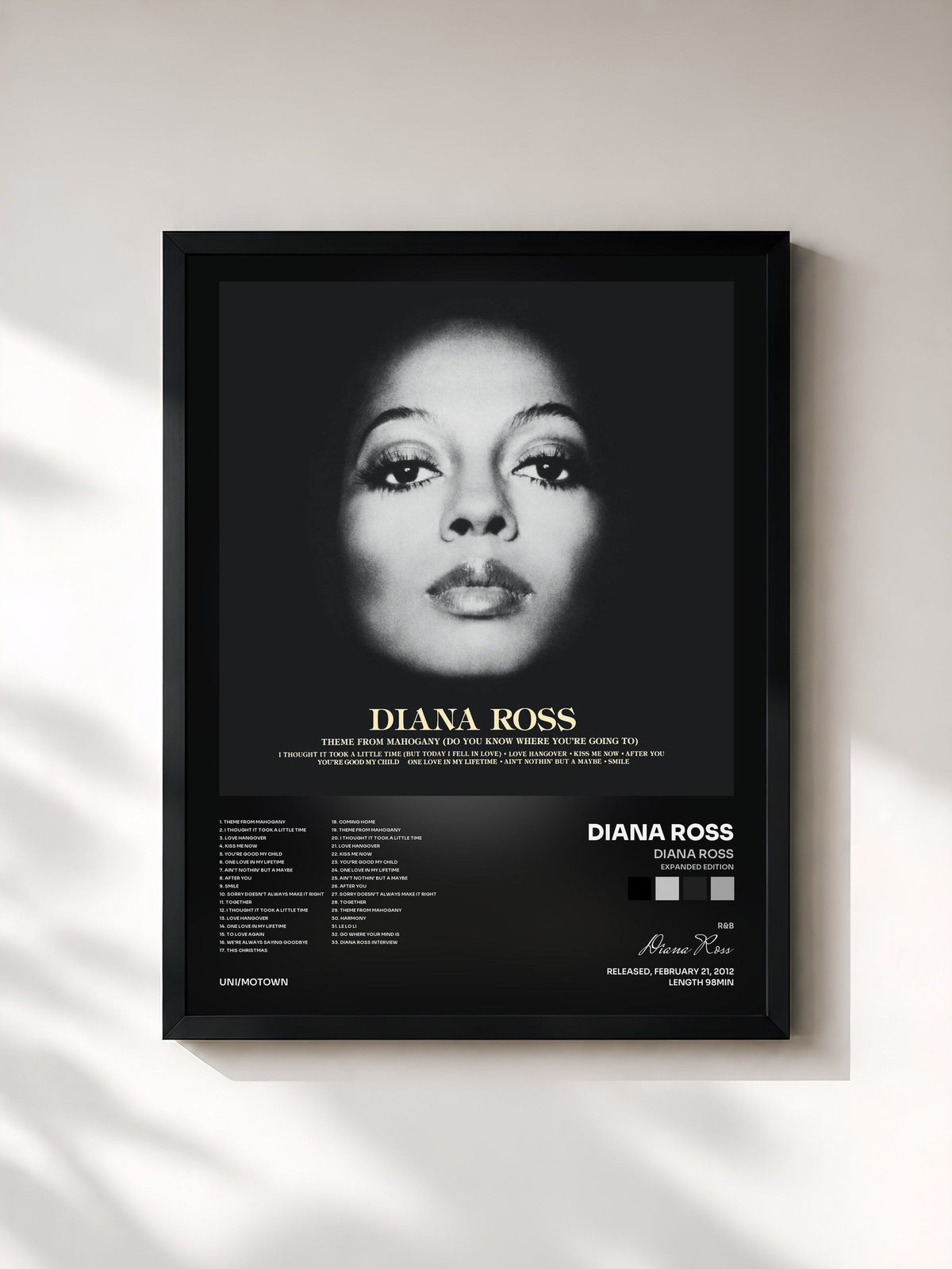 #noir Tableau de l'album Diana Ross (Expanded Edition) de Diana Ross, cadre noir, imprimé et encadré en France