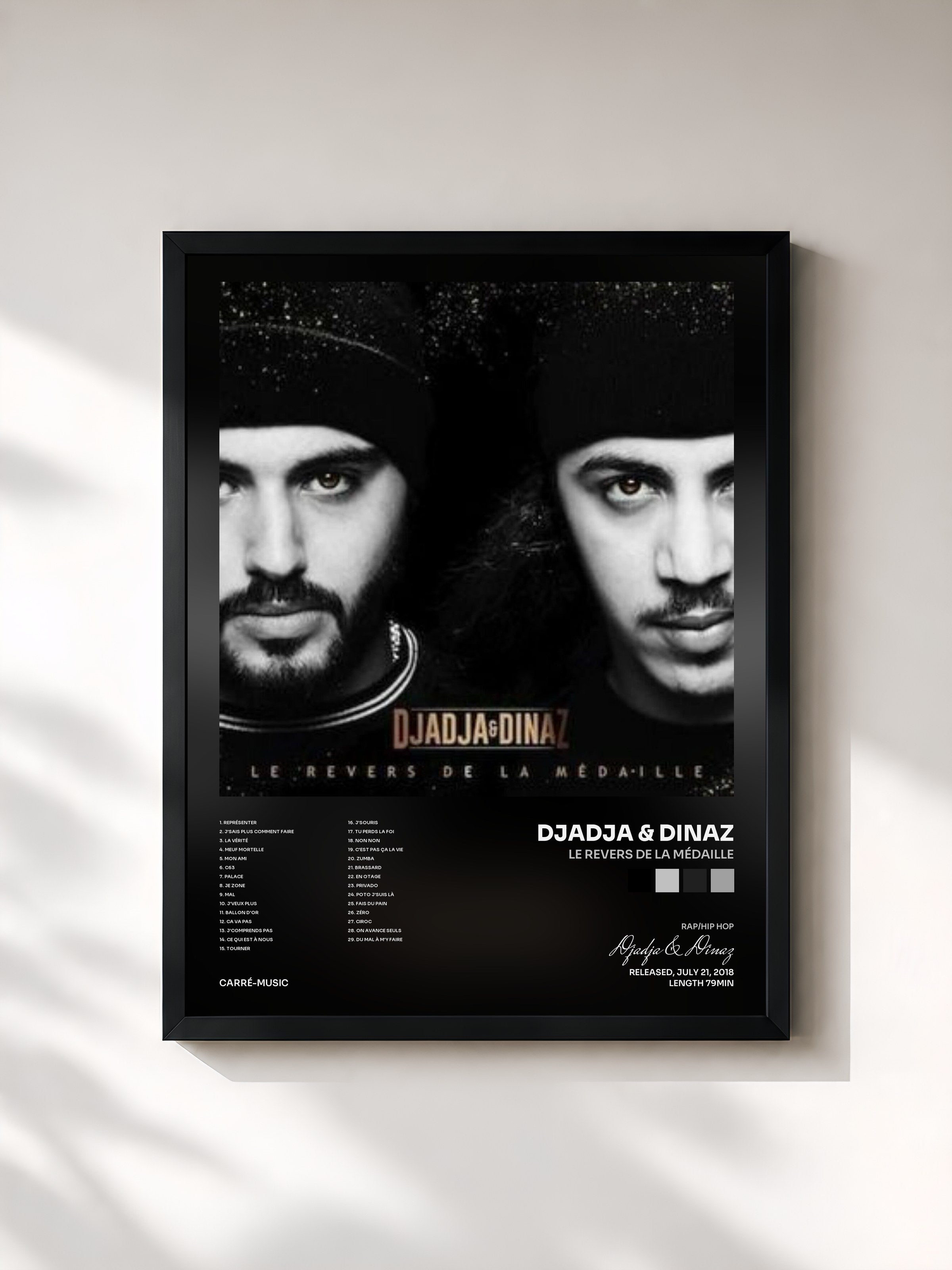 #noir Le revers by la médaille de Djadja & Dinaz as a framed art print, black frame, printed and framed in France