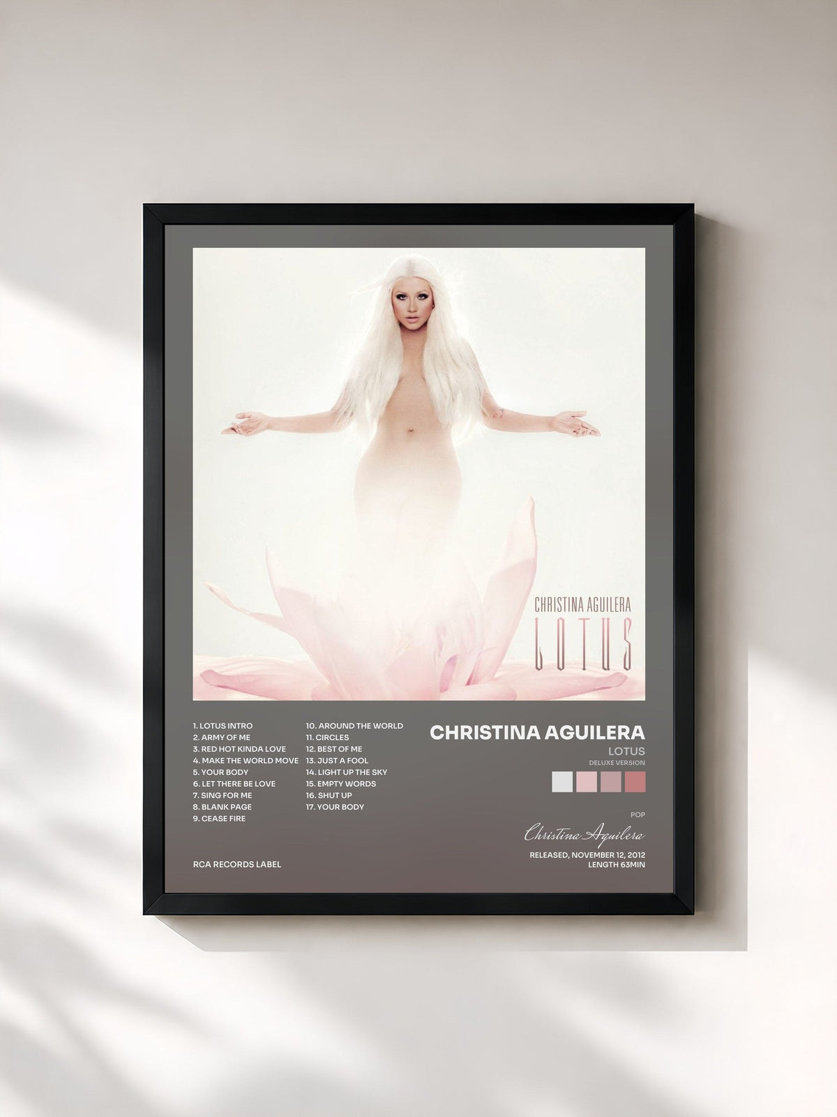 #noir Tableau de l'album Lotus (Deluxe Version) de Christina Aguilera, cadre noir, imprimé et encadré en France