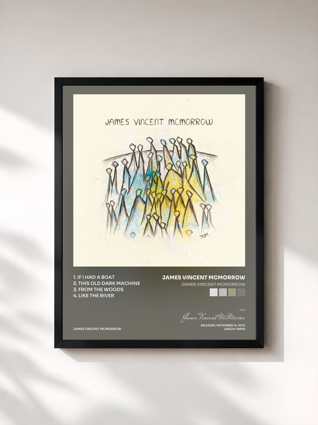 #noir Tableau de l'album James Vincent McMorrow de James Vincent McMorrow, cadre noir, imprimé et encadré en France