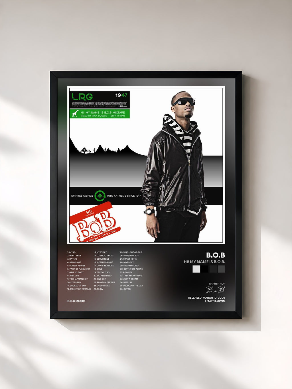 #noir Tableau de l'album Hi! My Name Is B.o.B. de B.o.B, cadre noir, imprimé et encadré en France