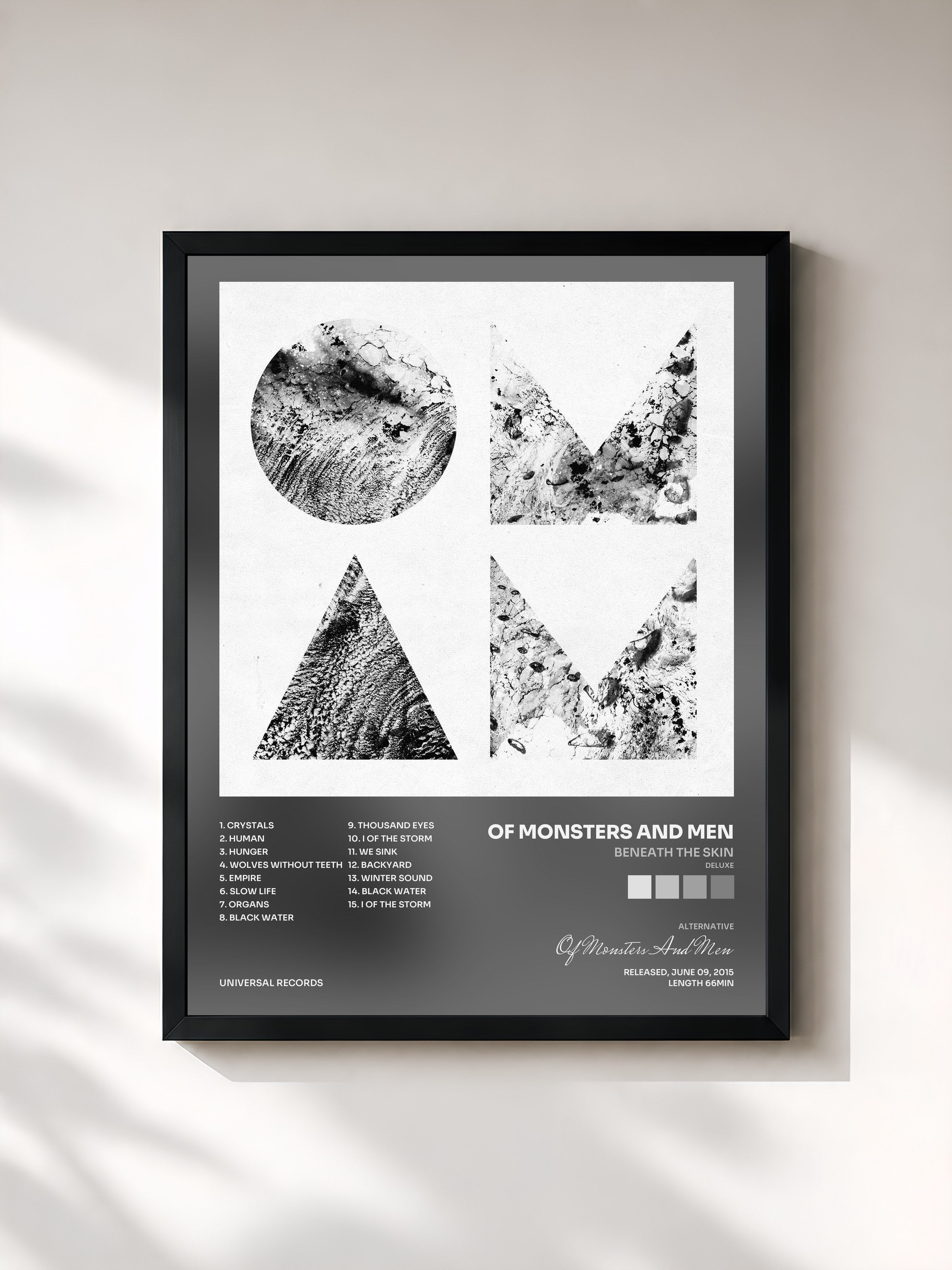 #noir Tableau de l'album Beneath The Skin (Deluxe) de Of Monsters And Men, cadre noir, imprimé et encadré en France