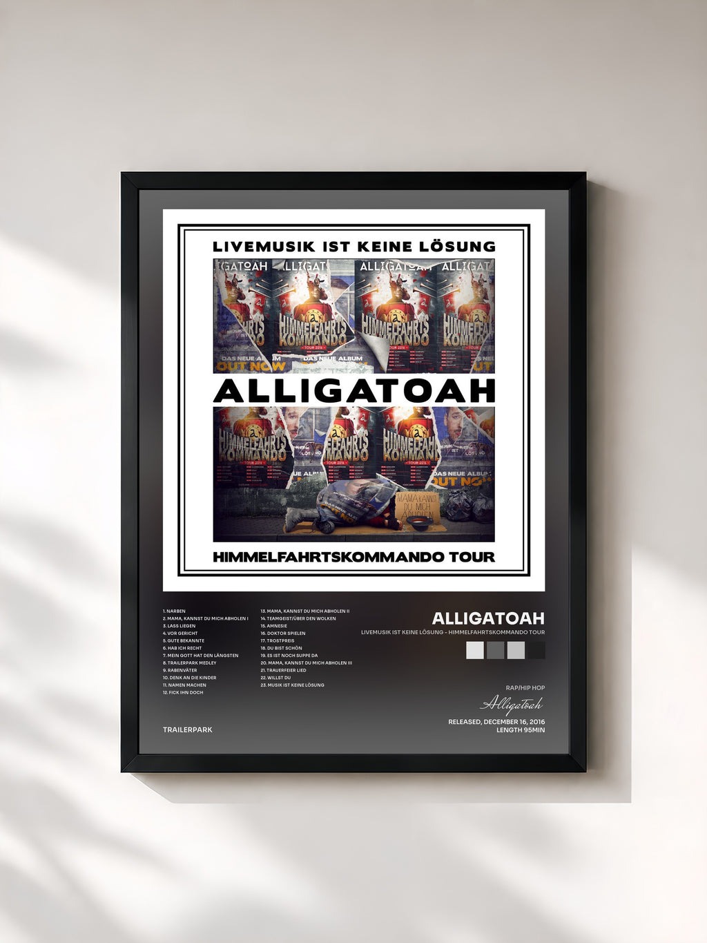 #noir Tableau de l'album Livemusik ist keine Lösung - Himmelfahrtskommando Tour de Alligatoah, cadre noir, imprimé et encadré en France
