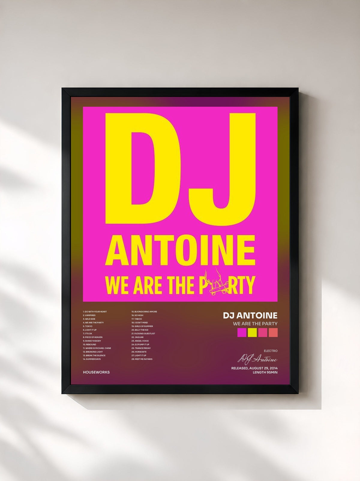 #noir Tableau de l'album We Are the Party de DJ Antoine, cadre noir, imprimé et encadré en France
