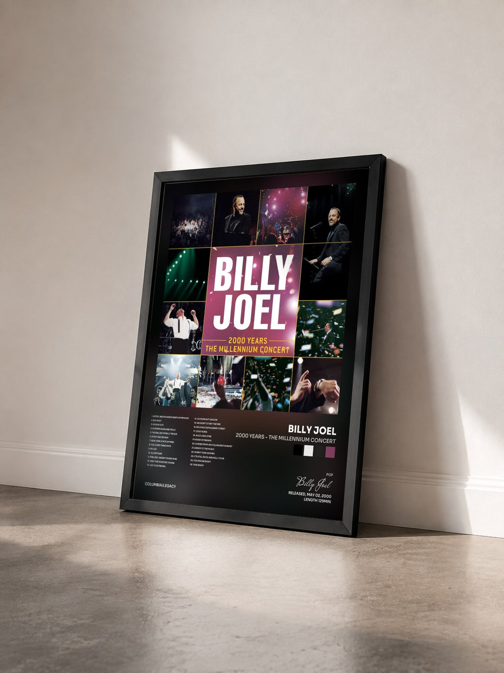 #noir Tableau de l'album 2000 Years - The Millennium Concert de Billy Joel vu de trois quarts, cadre noir