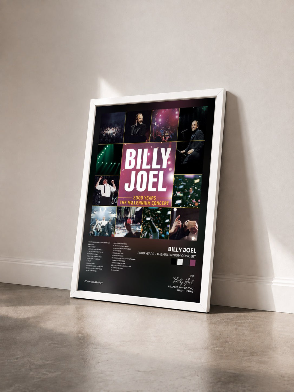 #blanc Tableau de l'album 2000 Years - The Millennium Concert de Billy Joel vu de trois quarts, cadre blanc