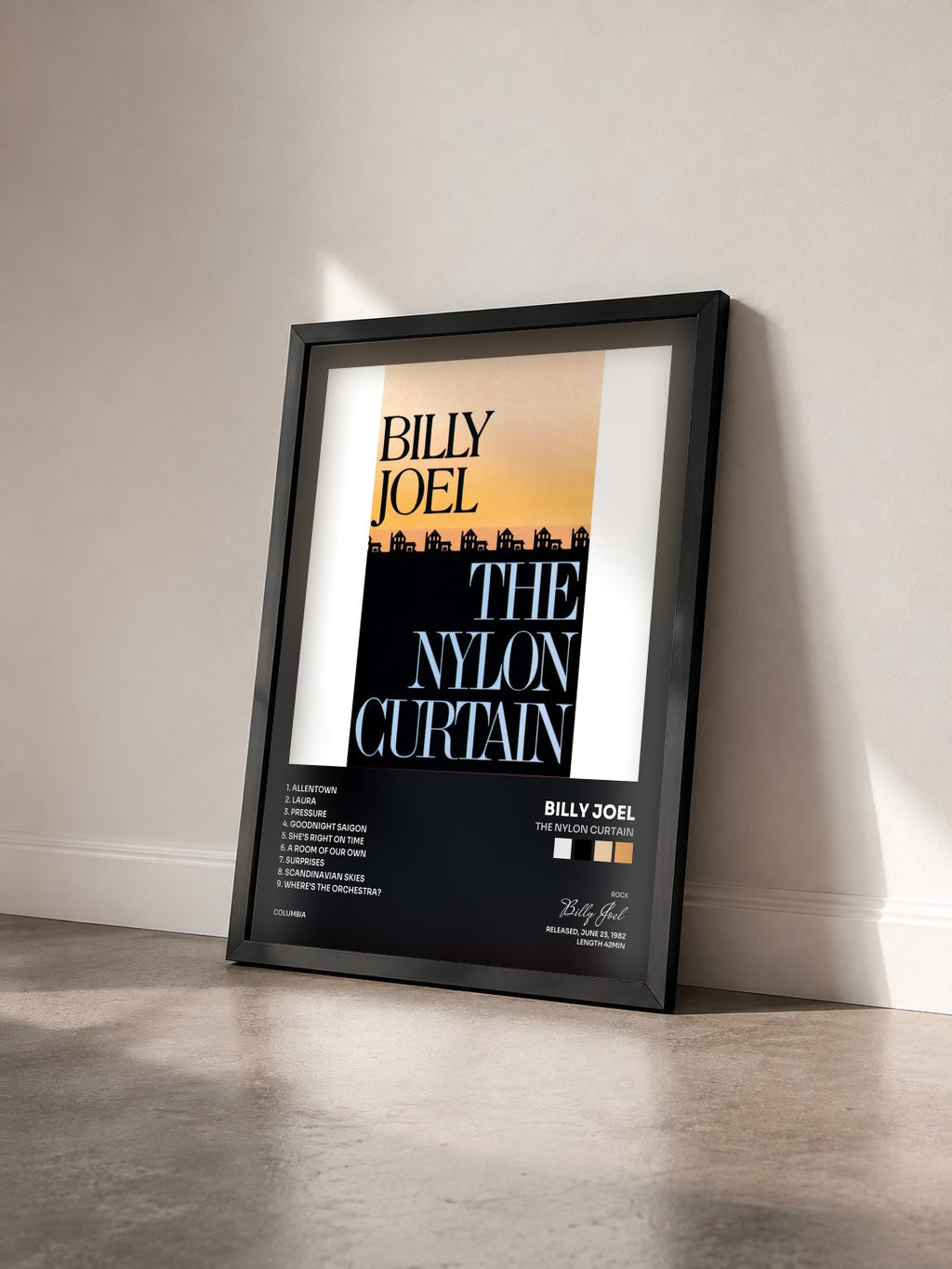 #noir Tableau de l'album The Nylon Curtain de Billy Joel vu de trois quarts, cadre noir