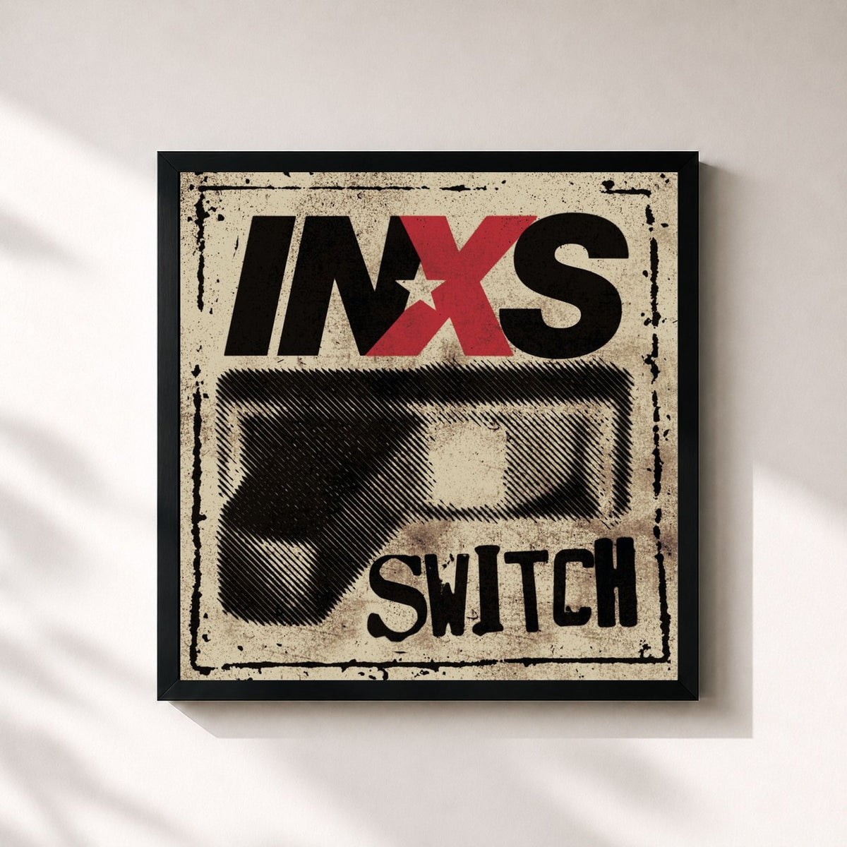 #noir Tableau carré de l'album Switch de INXS, cadre noir 32x32 cm
