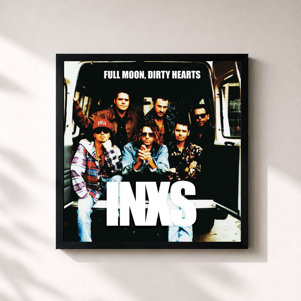 #noir Tableau carré de l'album Full Moon, Dirty Hearts de INXS, cadre noir 32x32 cm